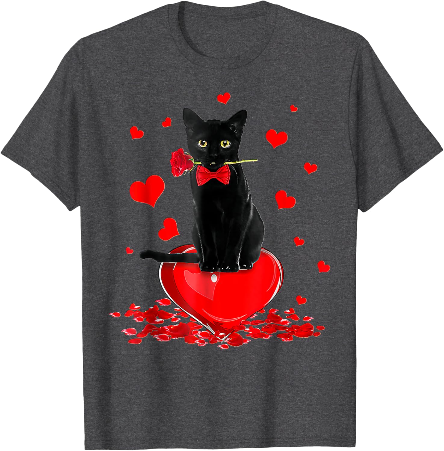Cute Black Cat Valentine's Day Hearts T-Shirt for Cat Lovers - 19