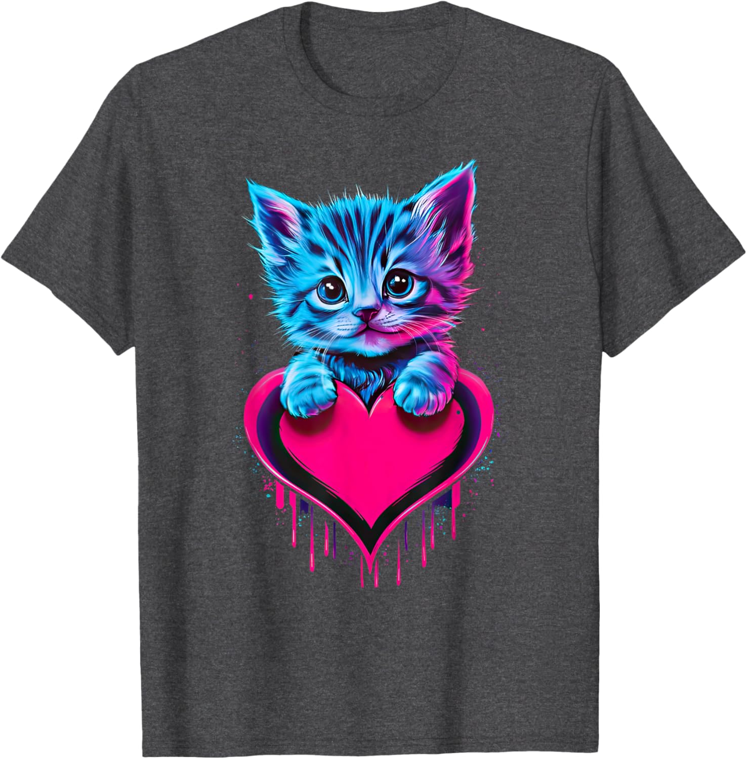 Cute Cat Valentine T-Shirt for Men, Women, and Kids - Funny Blacklight Design - 8