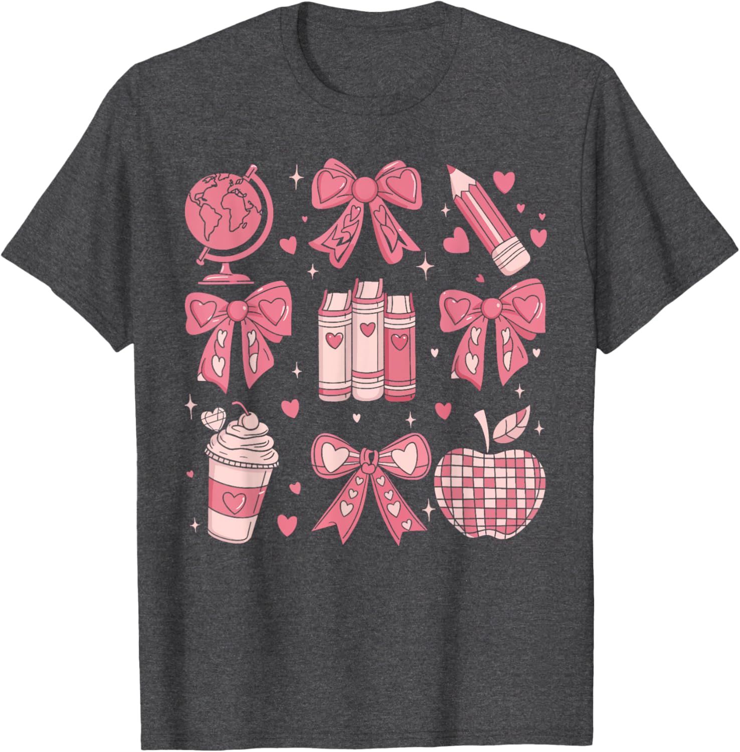 Coquette Bow Apple Book Ribbons Teacher Valentine's Day T-Shirt Gift - 9