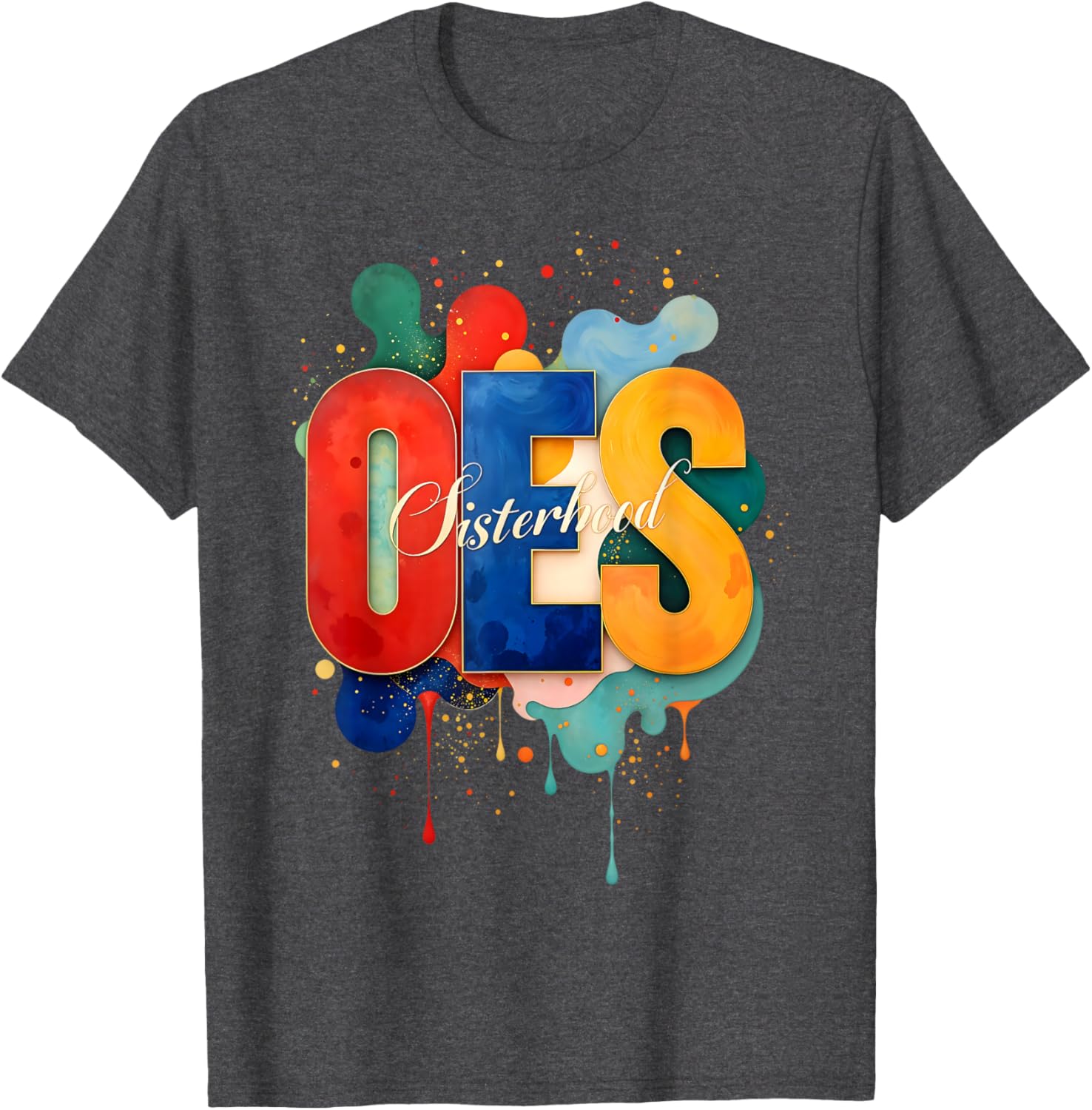 Colorful OES Watercolor Paint Drip T-Shirt for Order of the Eastern Star - 16