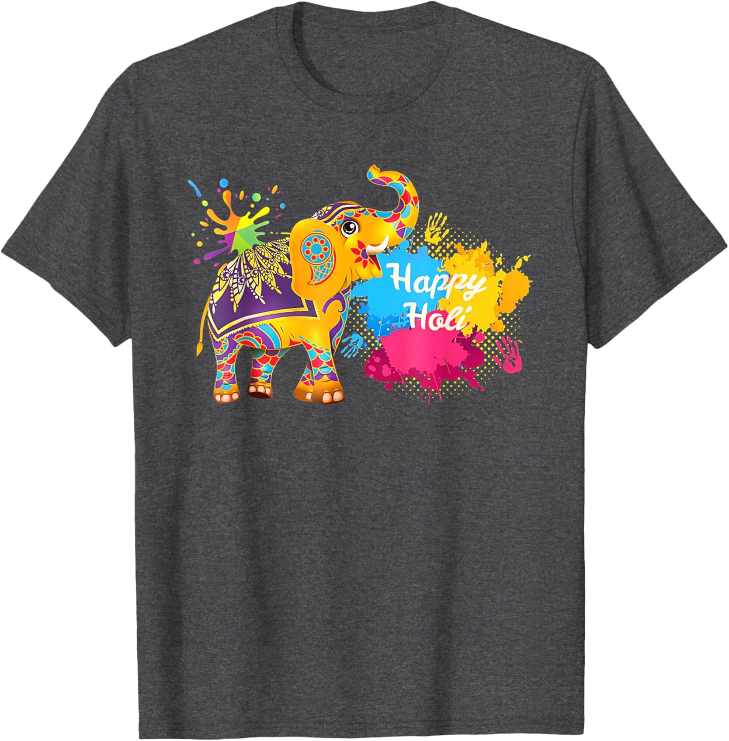 Happy Holi Elephant T-Shirt for Men, Women, and Kids - Colorful India Apparel - 7