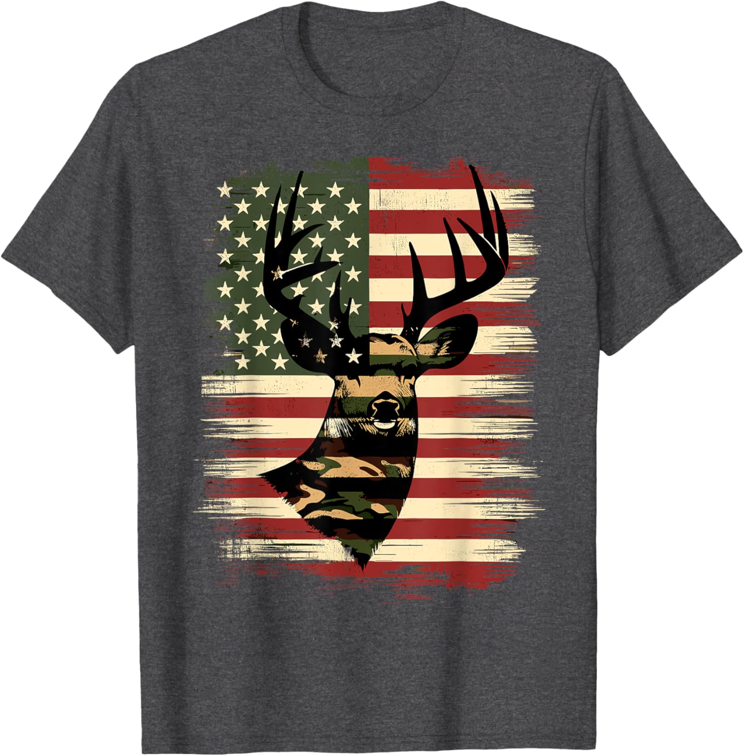 Camo American Flag Deer Hunter T-Shirt for Outdoor Lovers and Adventurers - 7