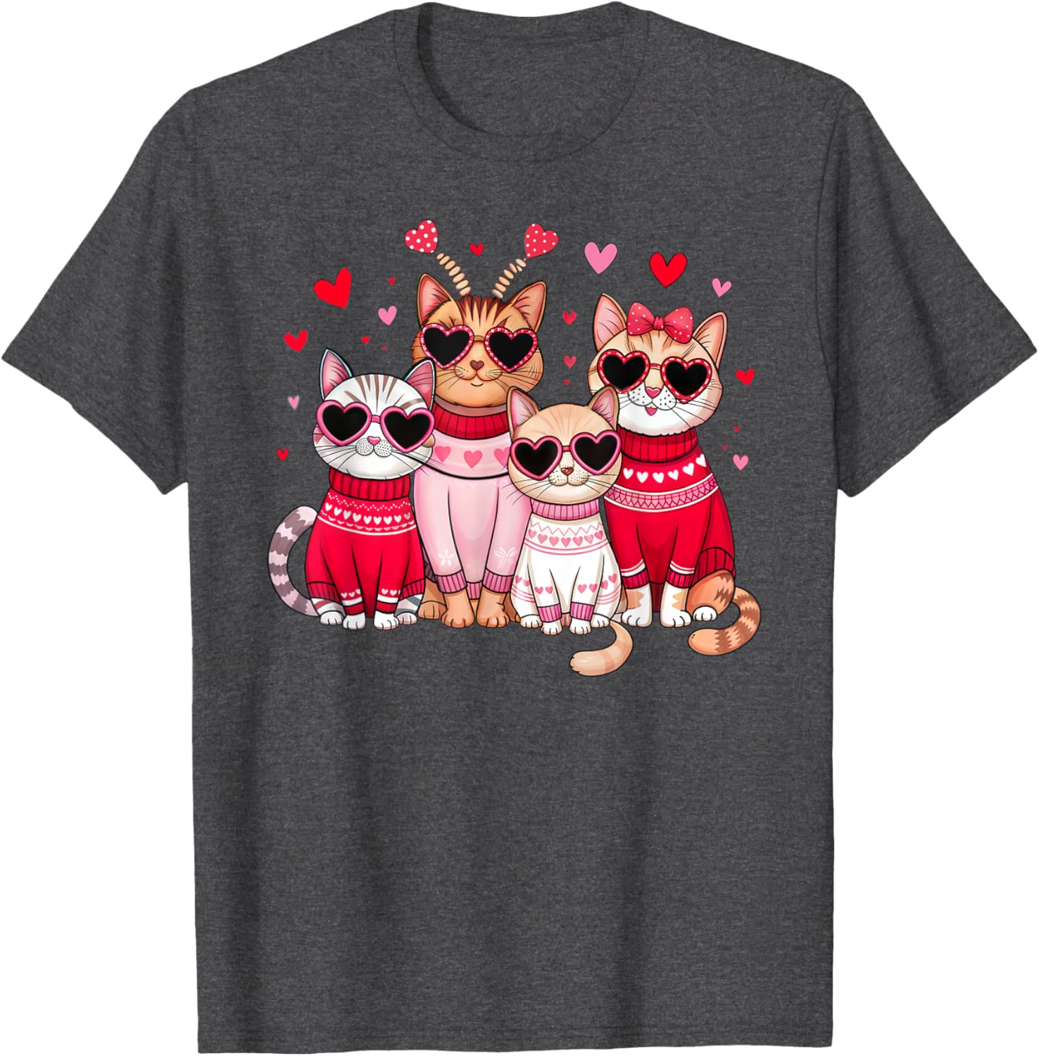 Retro Cat Heart Valentine's Day T-Shirt for Men and Boys, Cute Love Tee - 9