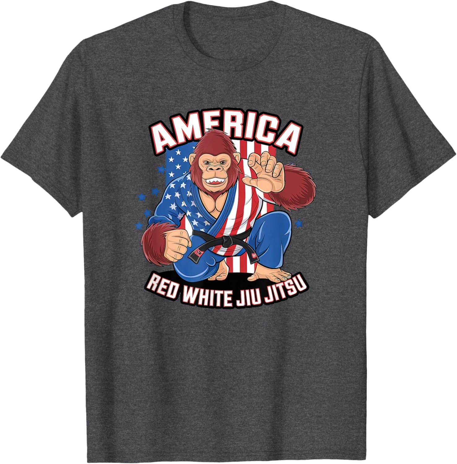 Funny USA Jiu Jitsu Monkey T-Shirt in Red and White for BJJ Fans - 5