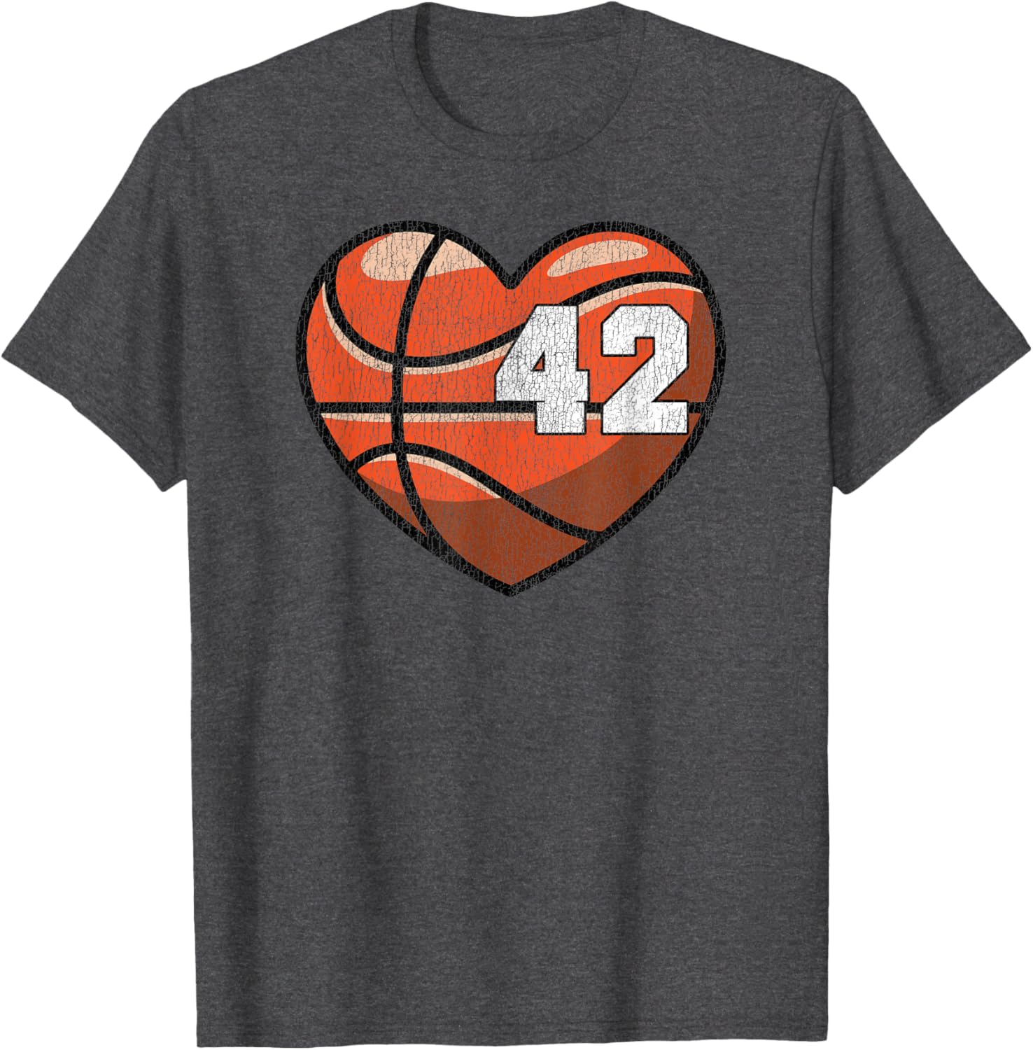 Distressed Heart Design Basketball Number 42 T-Shirt for Fans - 7