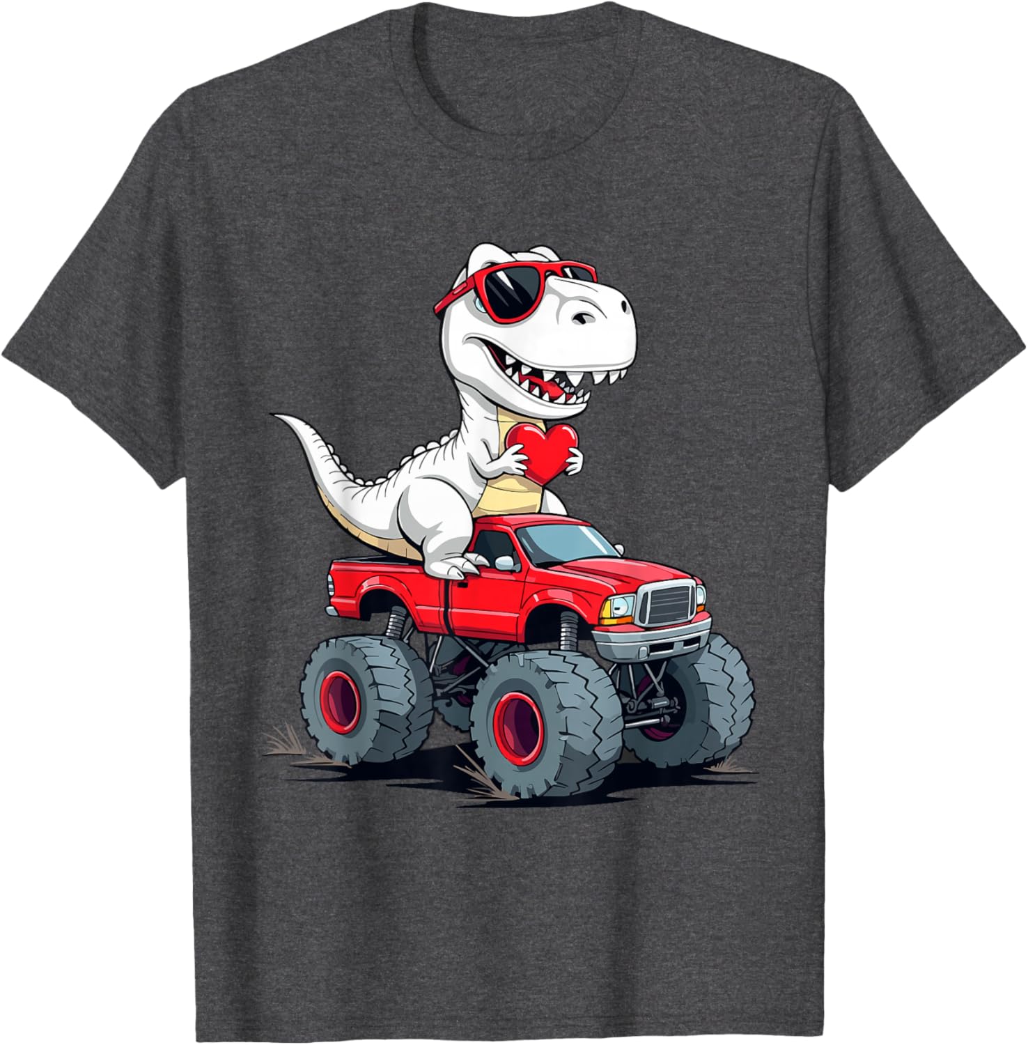 Fun Valentine's Day Dinosaur Monster Truck T-Shirt for Boys and Girls - 19