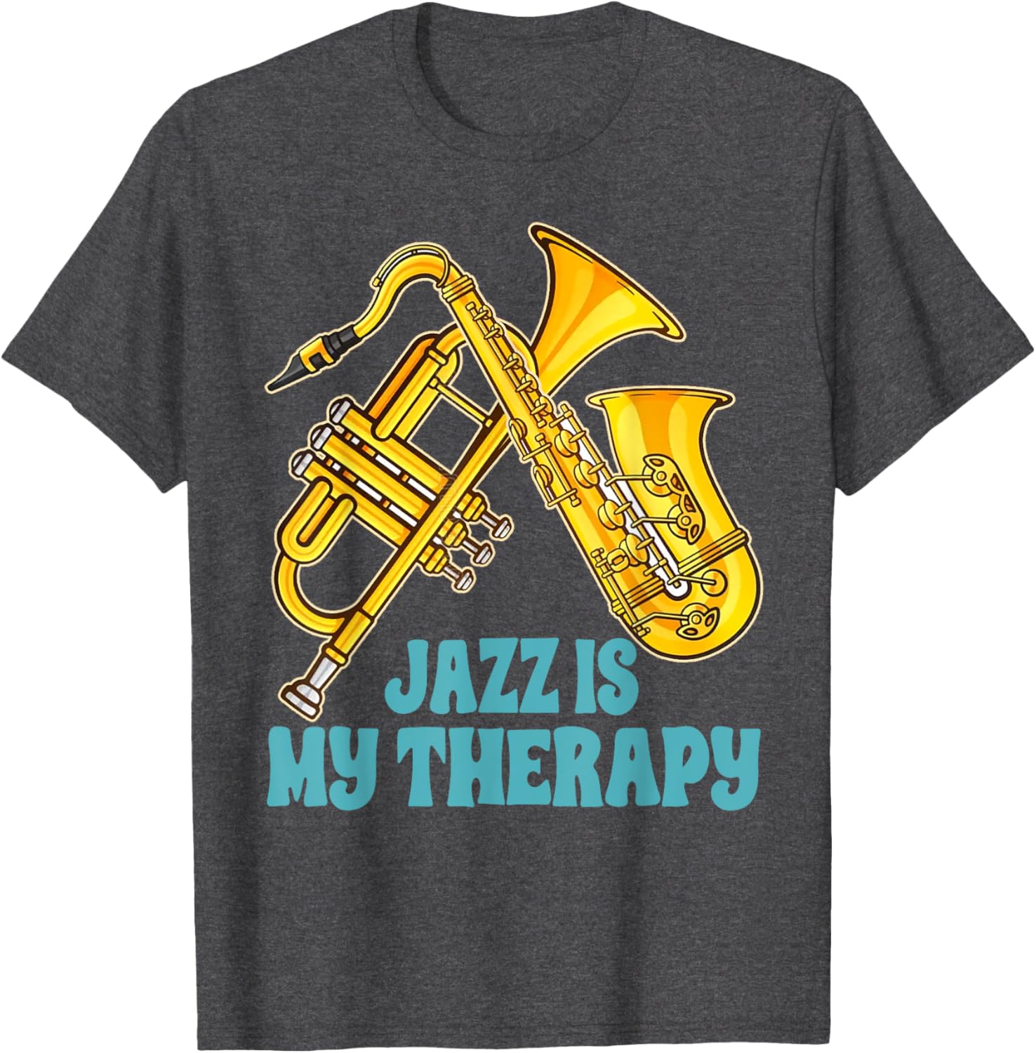 Jazz Lover Musician T-Shirt Featuring Saxophone and Trumpet Design - 2