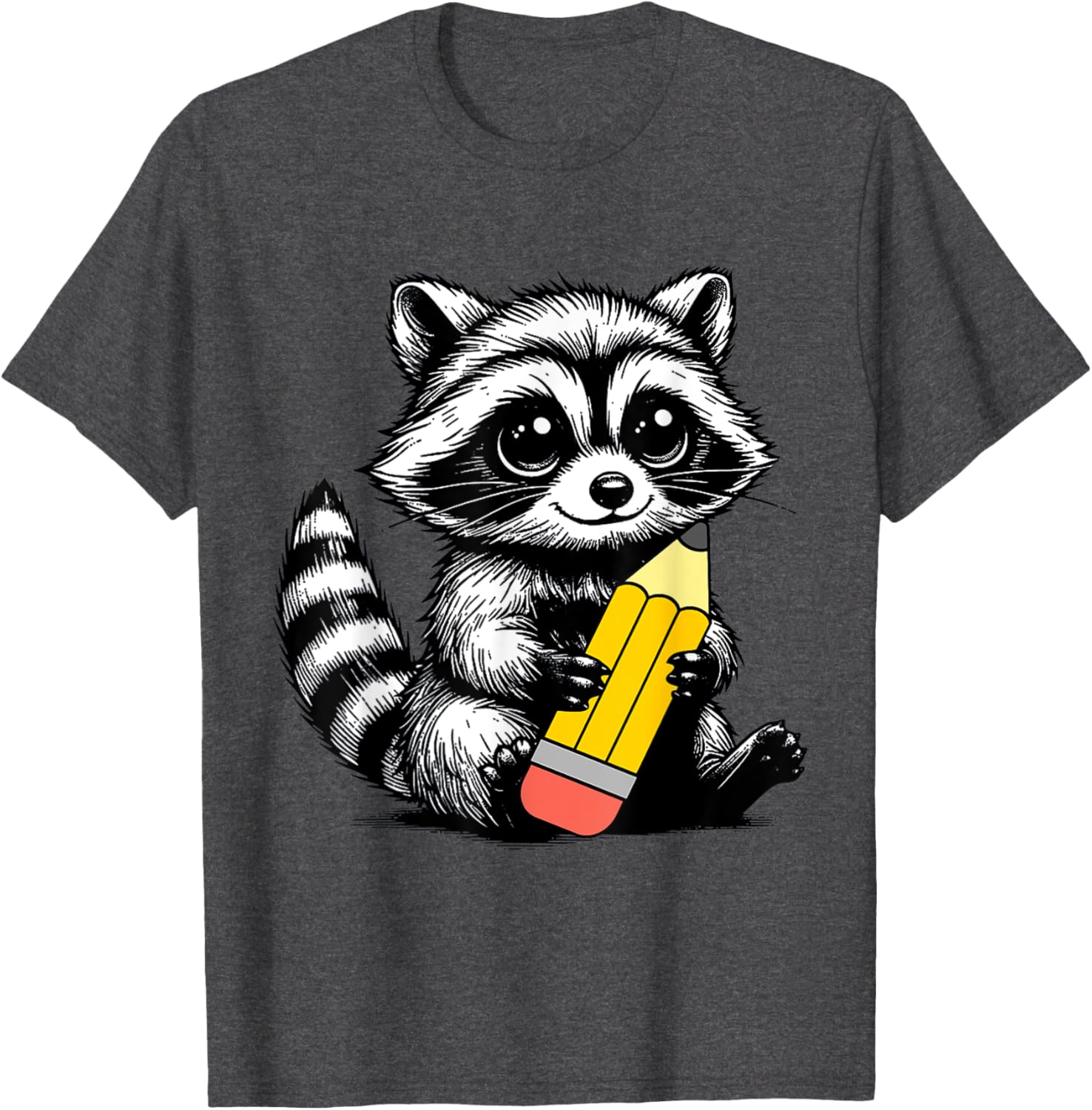 Cute Raccoon Teacher T-Shirt with Pencil Design for Animal Lovers - 12
