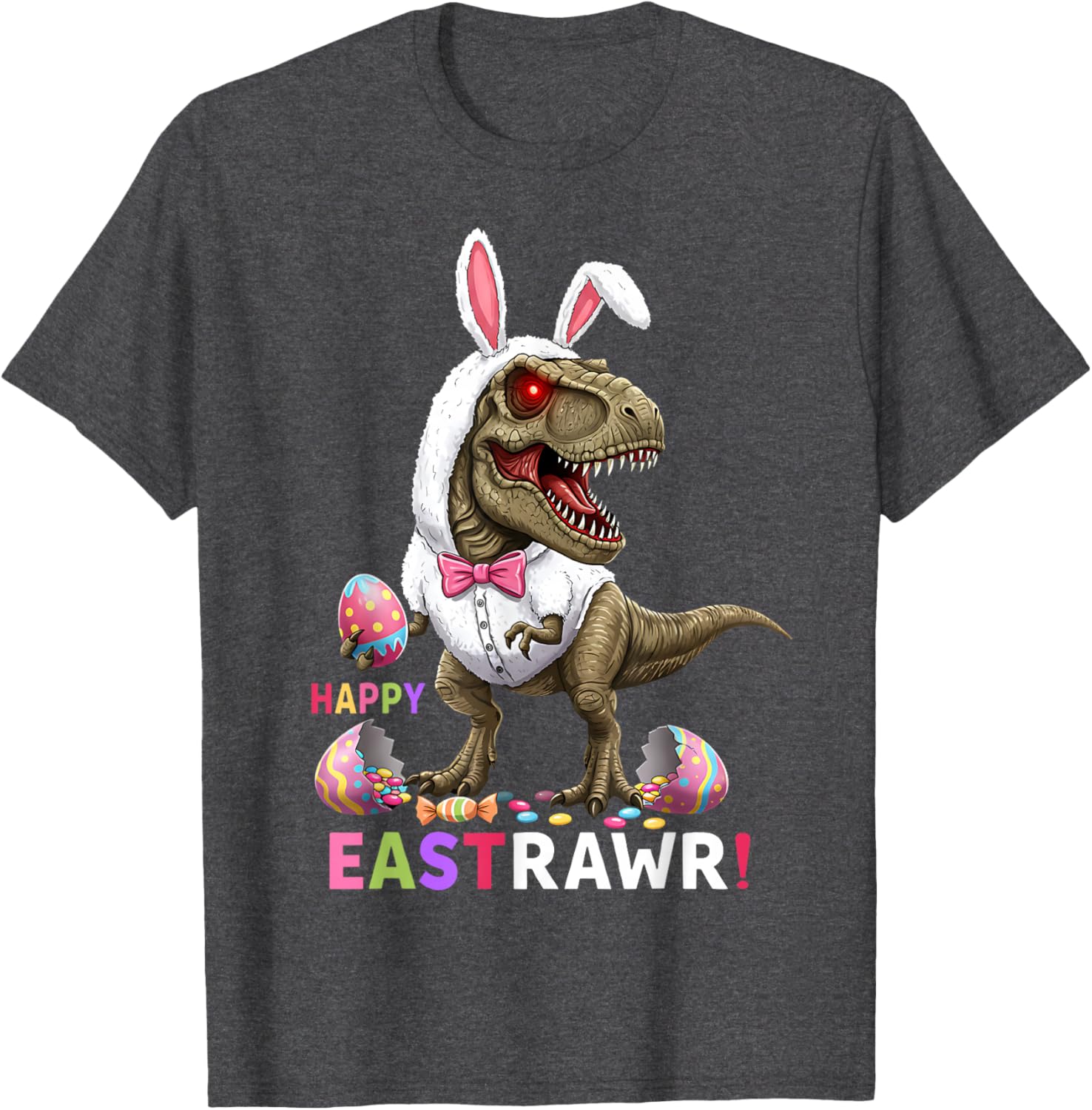 Happy Eastrawr T Rex Bunny Candy Egg Costume T-Shirt for Easter Fun - 1