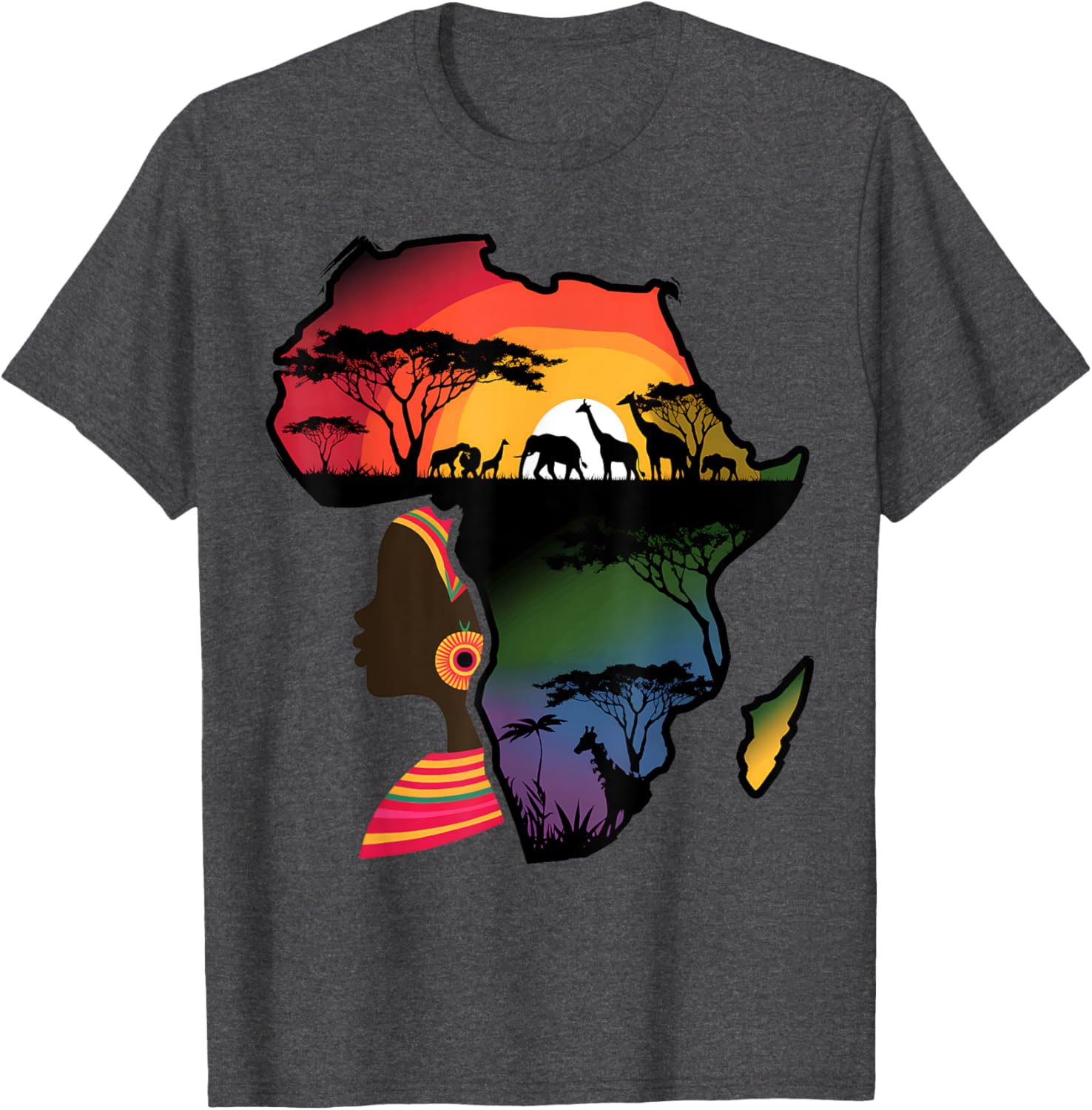Black Women Afro Map Safari Animals T-Shirt Celebrating African Heritage - 21