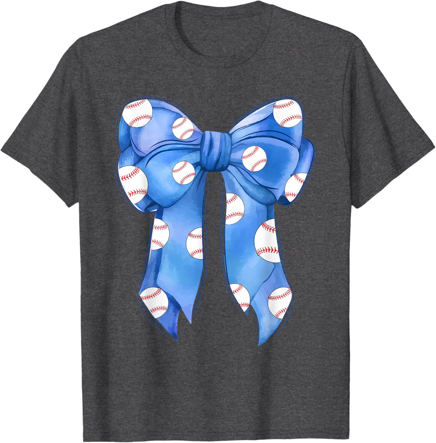 Funny Baseball Blue Team T-Shirt with Coquette Bow for Fans and Players - 14