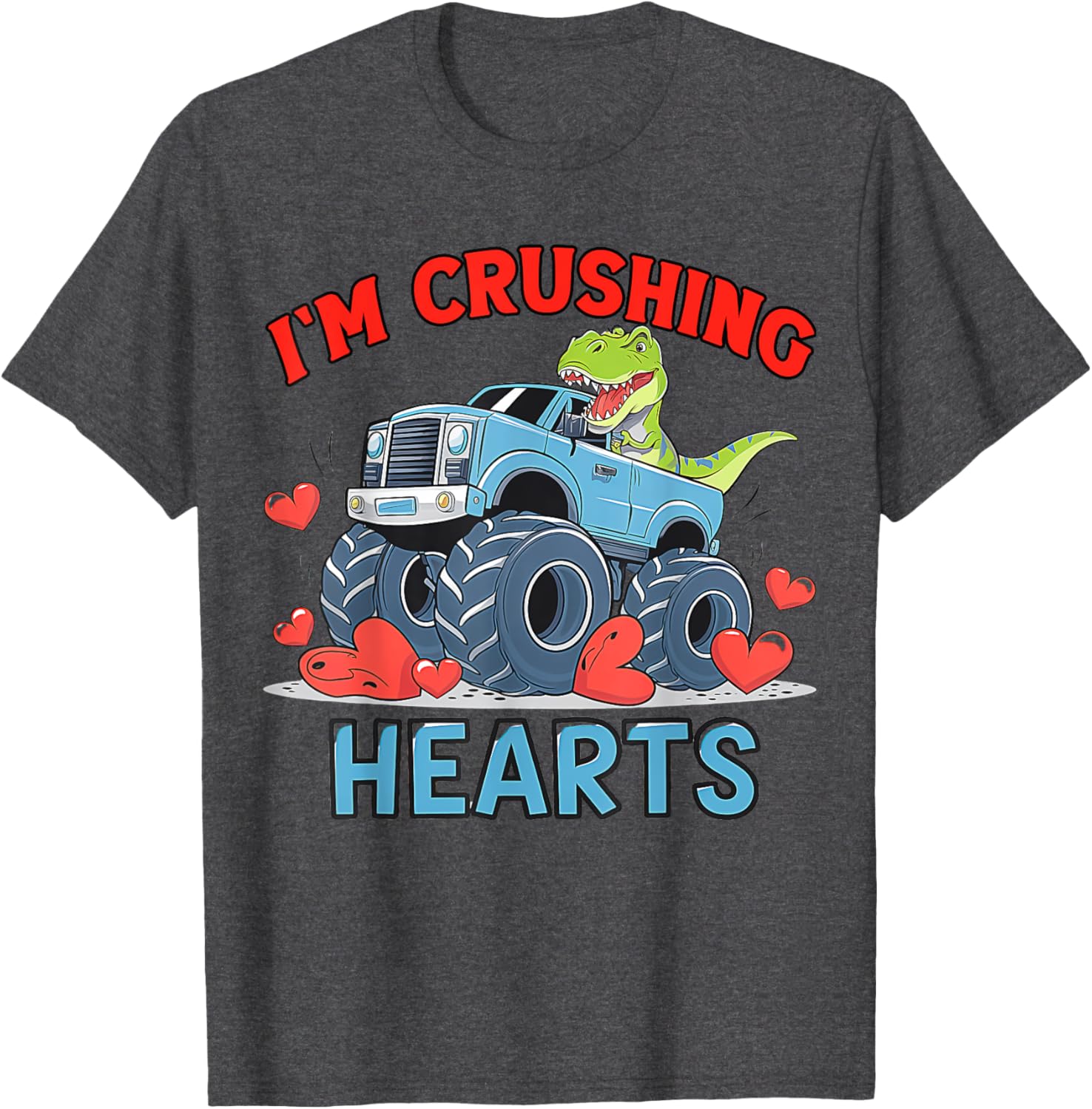 Hearts Crusher Monster Truck Valentine's Day T-Shirt for Kids and Adults - 25