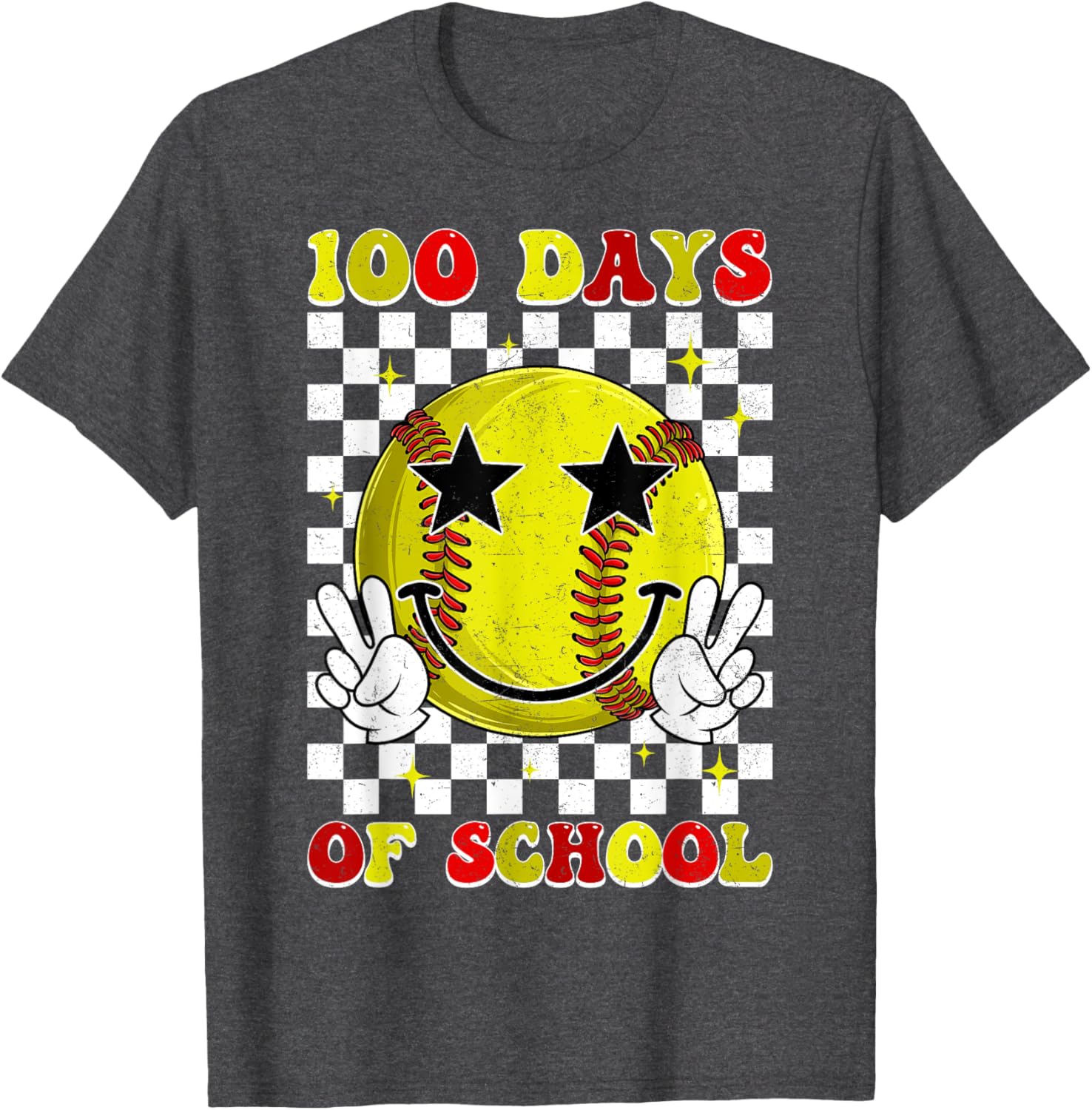 Groovy 100 Days Smarter Softball T-Shirt for Boys, Fun School Style - 9