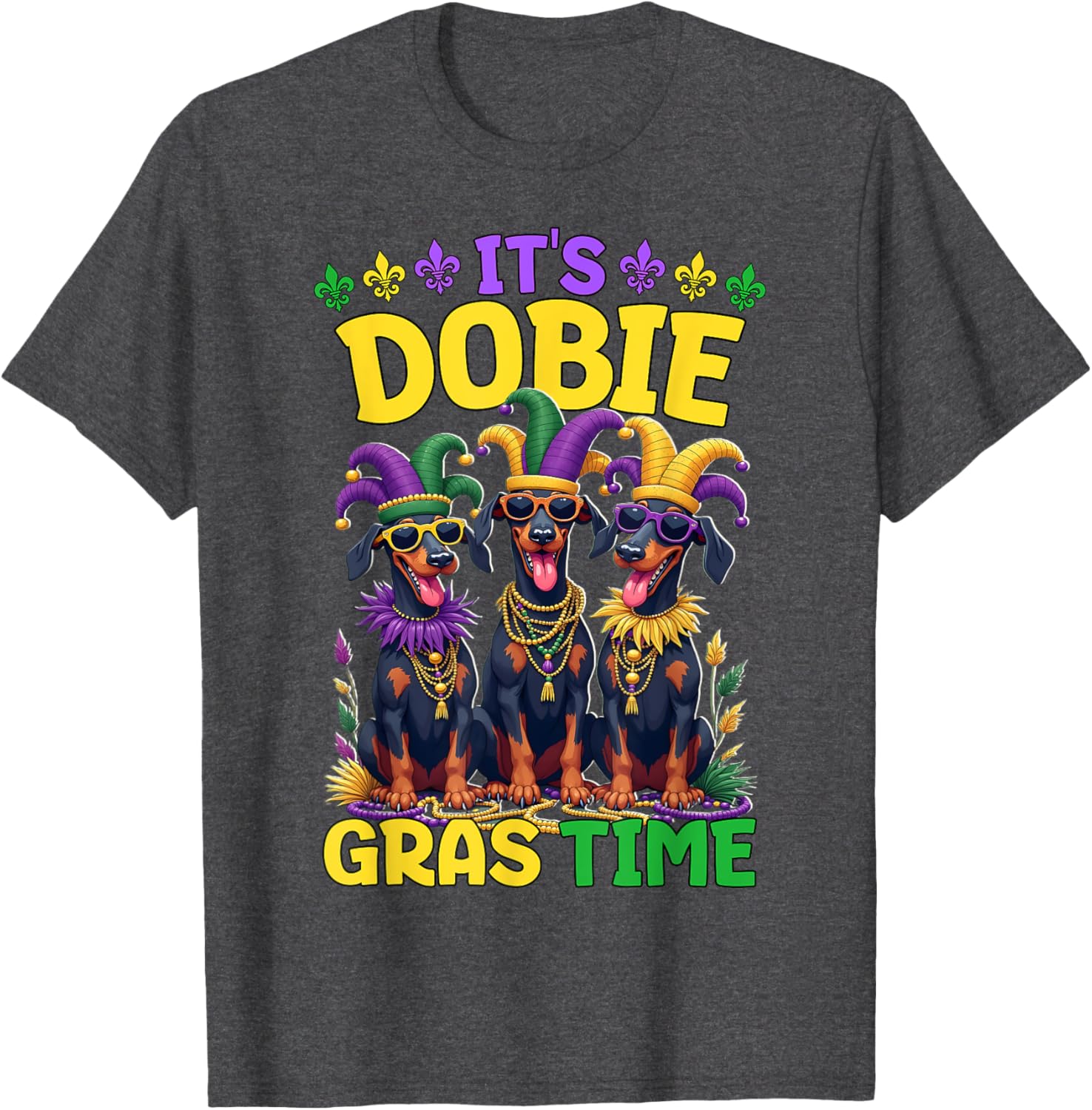Mardi Gras Doberman T-Shirt Celebrating Carnival Festivities - 12