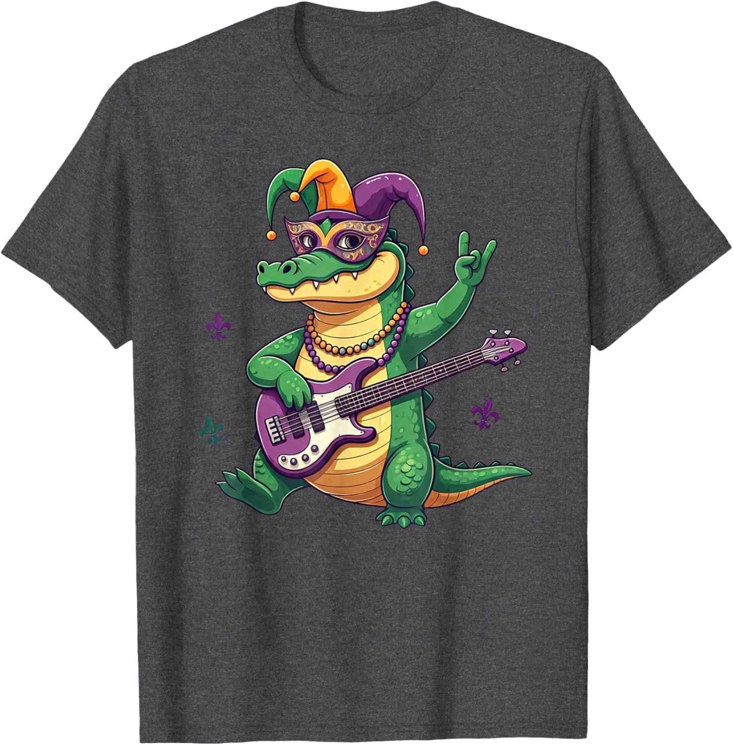 Bass Guitar Alligator Mardi Gras T-Shirt for Men, Women, and Kids - 1