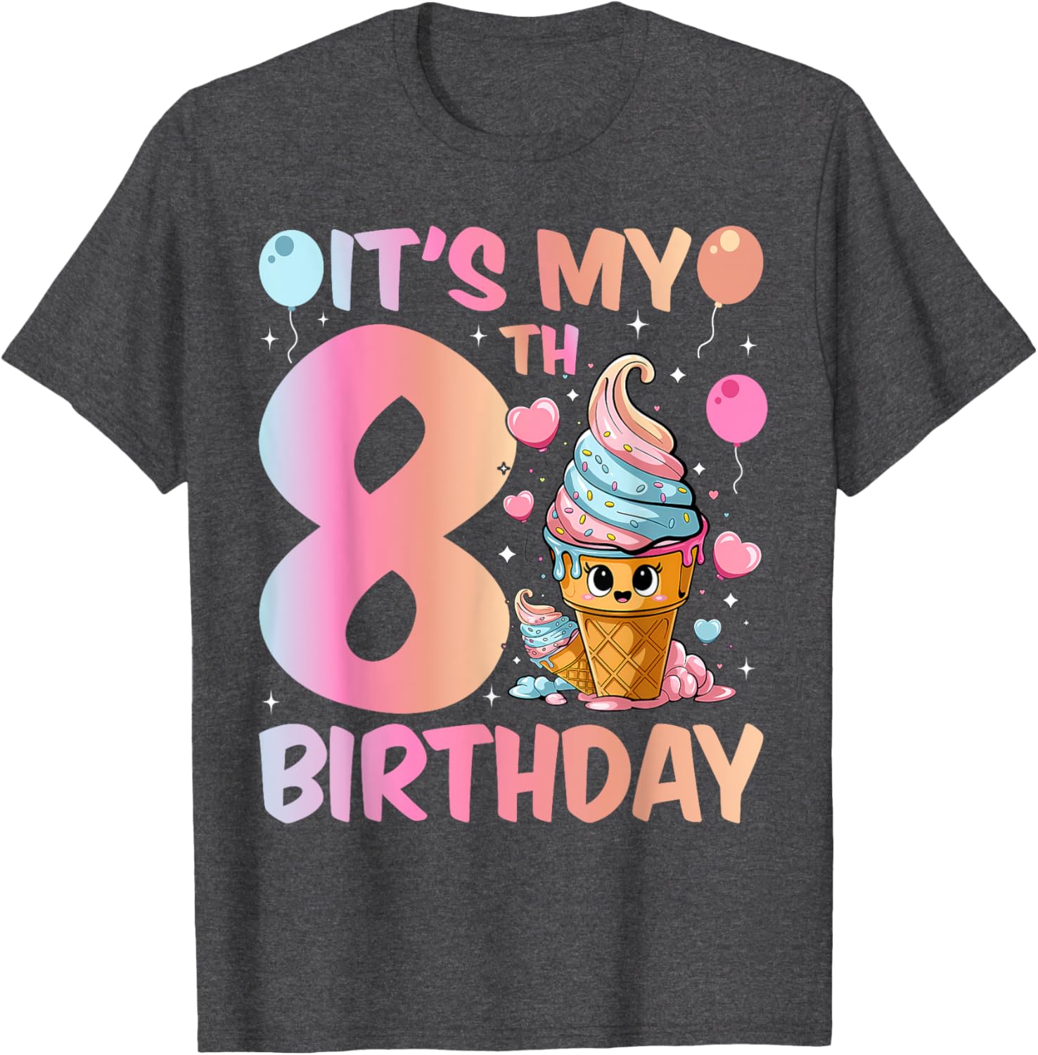 Cute Ice Cream Number 8 T-Shirt for Girls 8th Birthday Celebration - 6