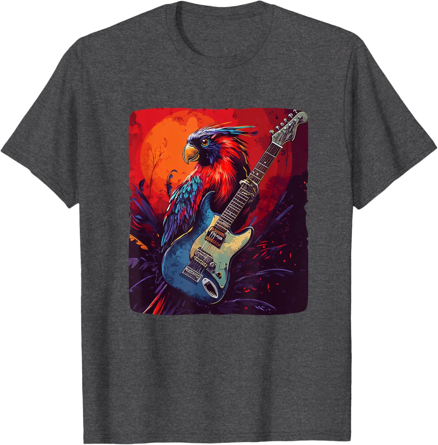 Trendy Rock Vibes Electric Guitar Bird T-Shirt for Music Lovers - 13