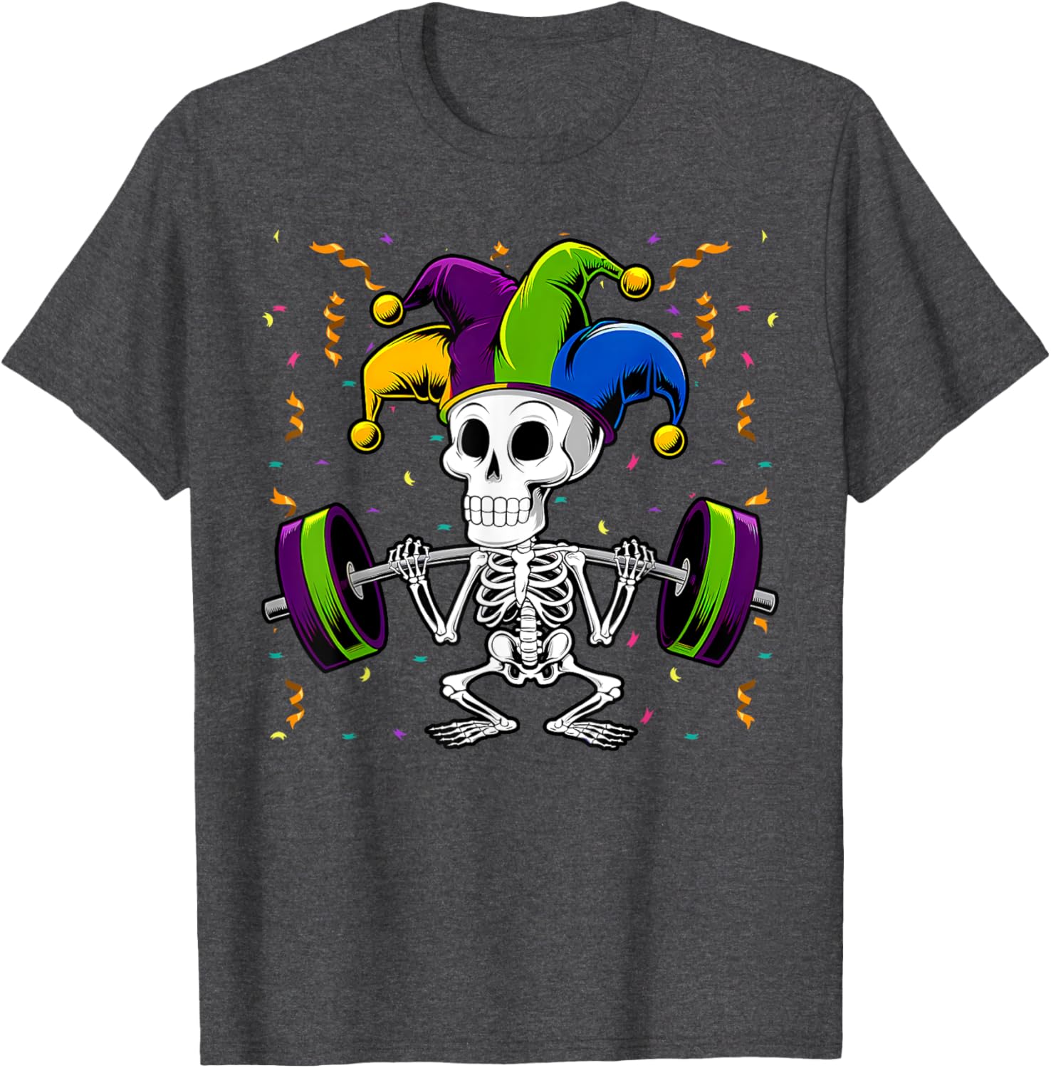 Jester Skeleton Deadlift T-Shirt for Mardi Gras Gym Lovers - 16