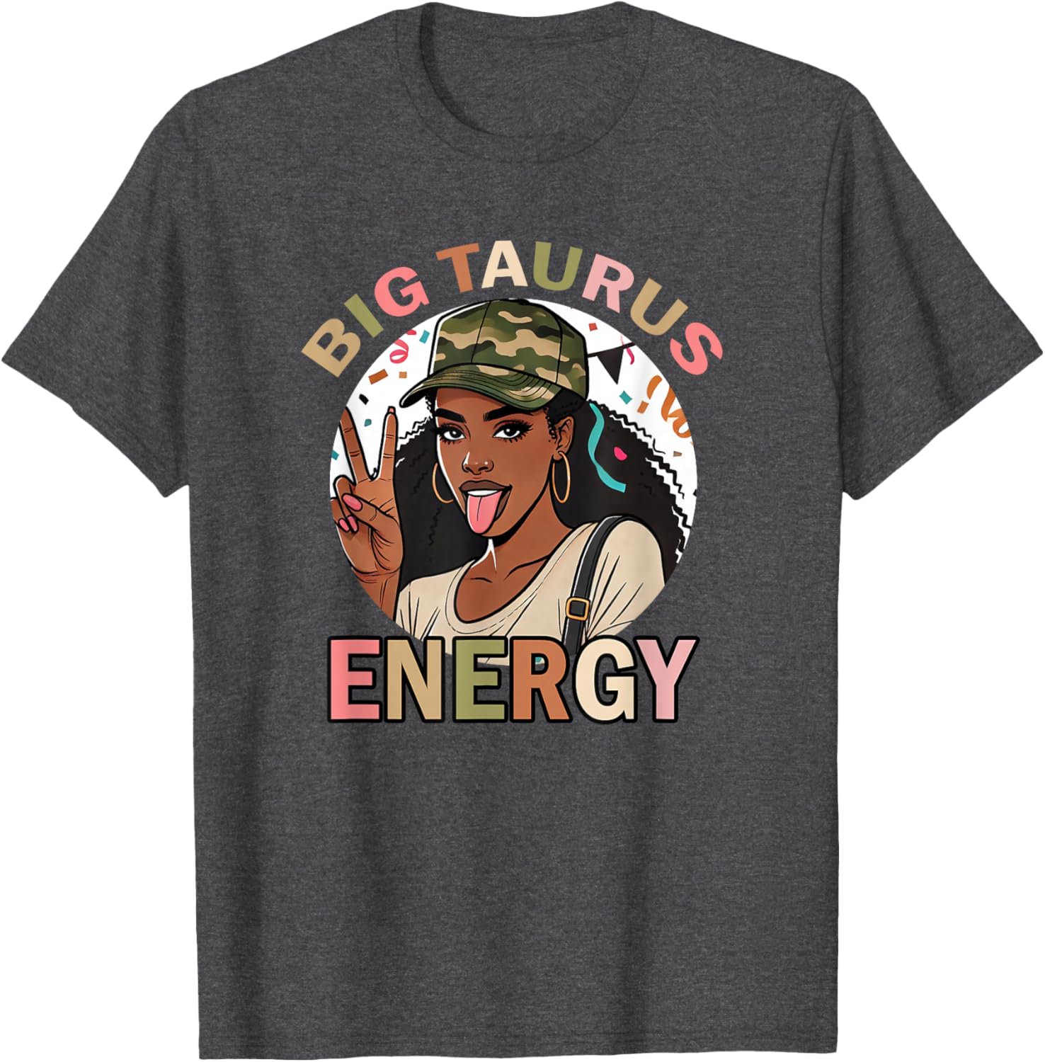 Big Taurus Energy Camo T-Shirt for Black Women - Retro Birthday Gift - 13