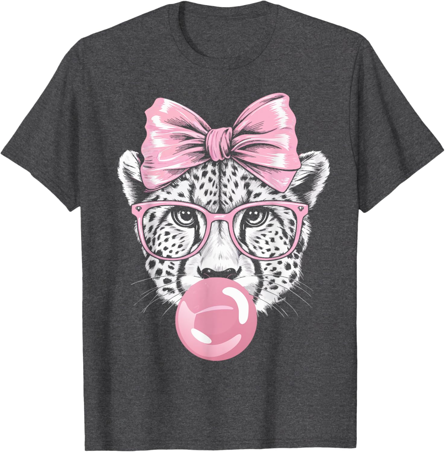 Cheetah With Glasses Blowing Pink Bubble Gum T-Shirt for Fun Fashion - 2