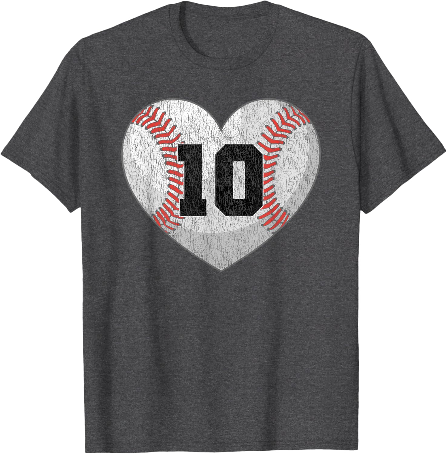 Baseball Mom T-Shirt with Distressed Heart and Number 10 Design - 22