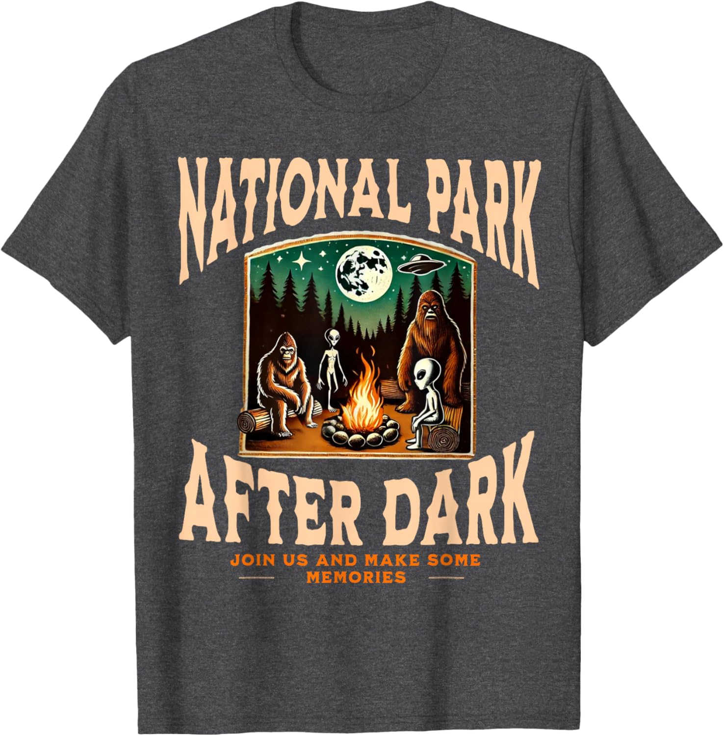 Funny Bigfoot Campfire T-Shirt for National Park Lovers at Night - 19