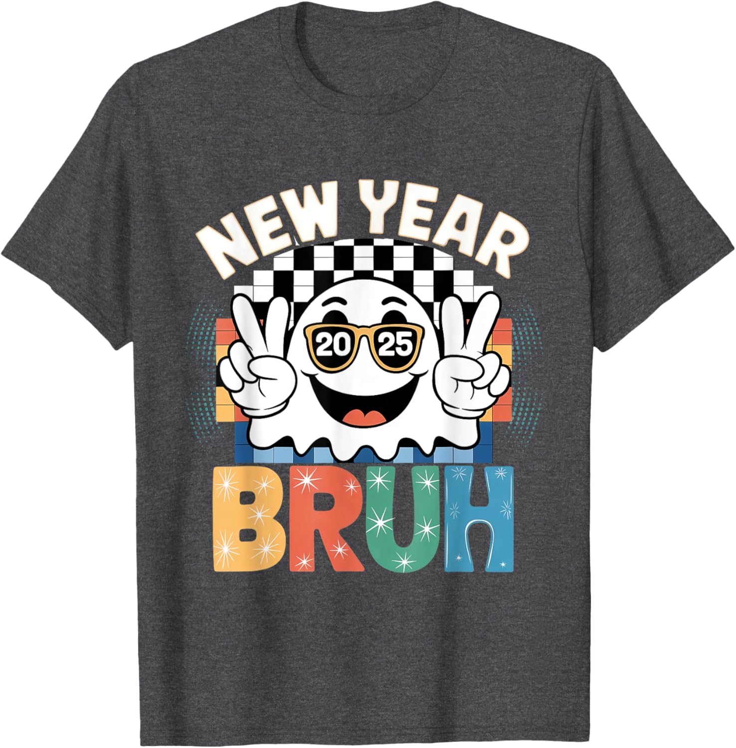 Cute Boo Ghost Happy New Year 2025 Vibes Funny Retro T-Shirt - 1