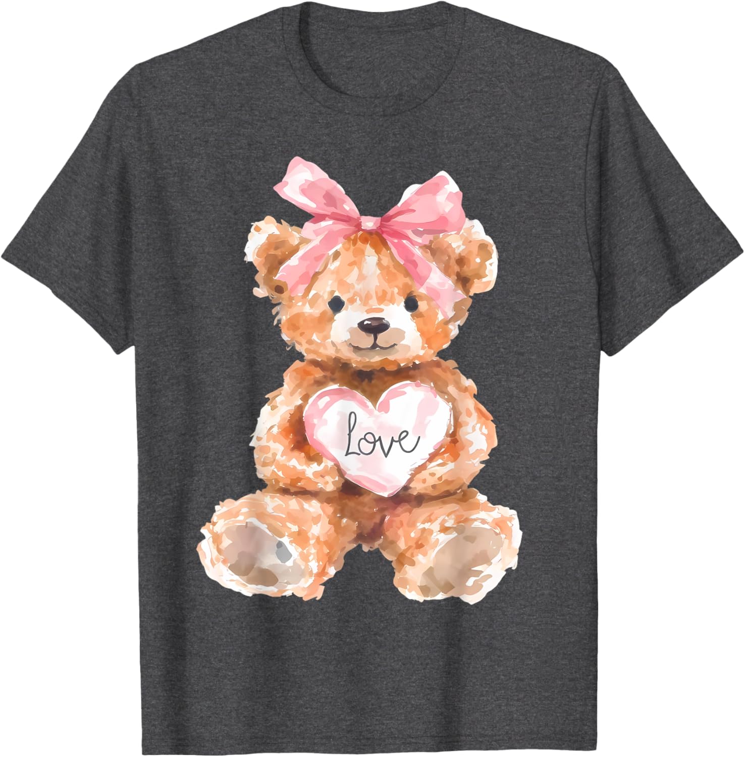 Watercolor Bear with Pink Bow Cute Valentine T-Shirt for Women and Girls - 12