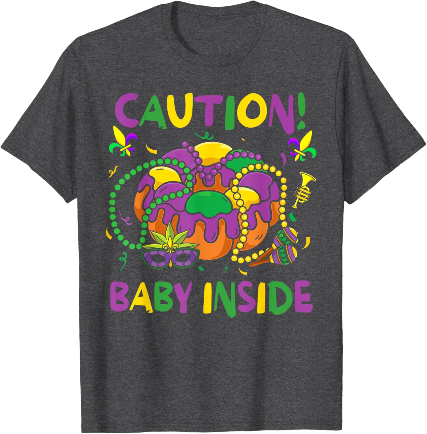 Caution Baby Pregnancy Mardi Gras Carnaval Cake T-Shirt for Moms-to-Be - 2