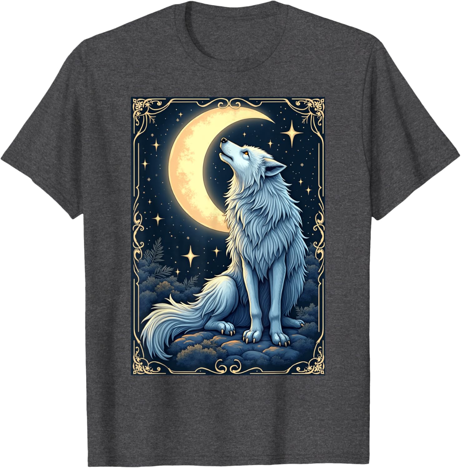 Mystical Wolf Under Moonlight T-Shirt for Celestial Art Lovers - 6