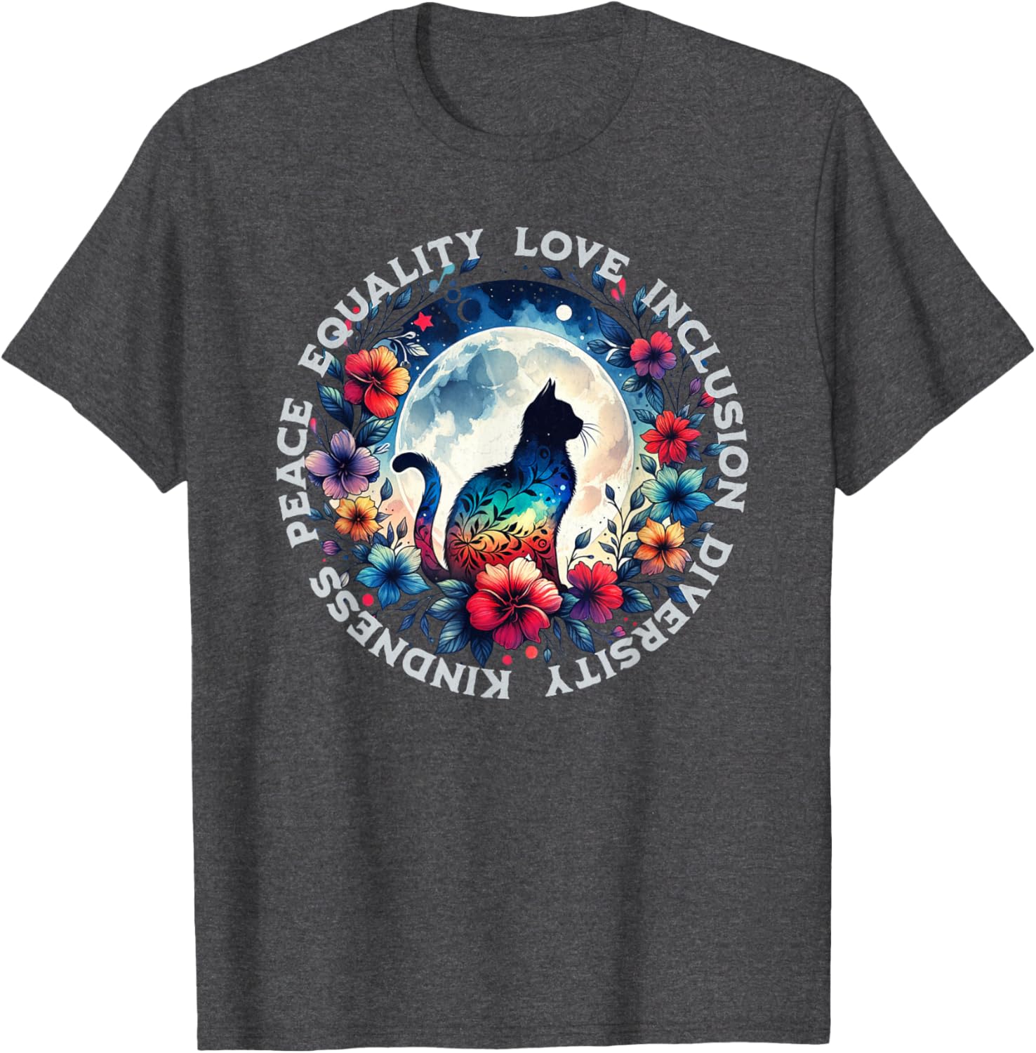 Floral Cat T-Shirt Promoting Kindness, Love, and Equality for All - 4