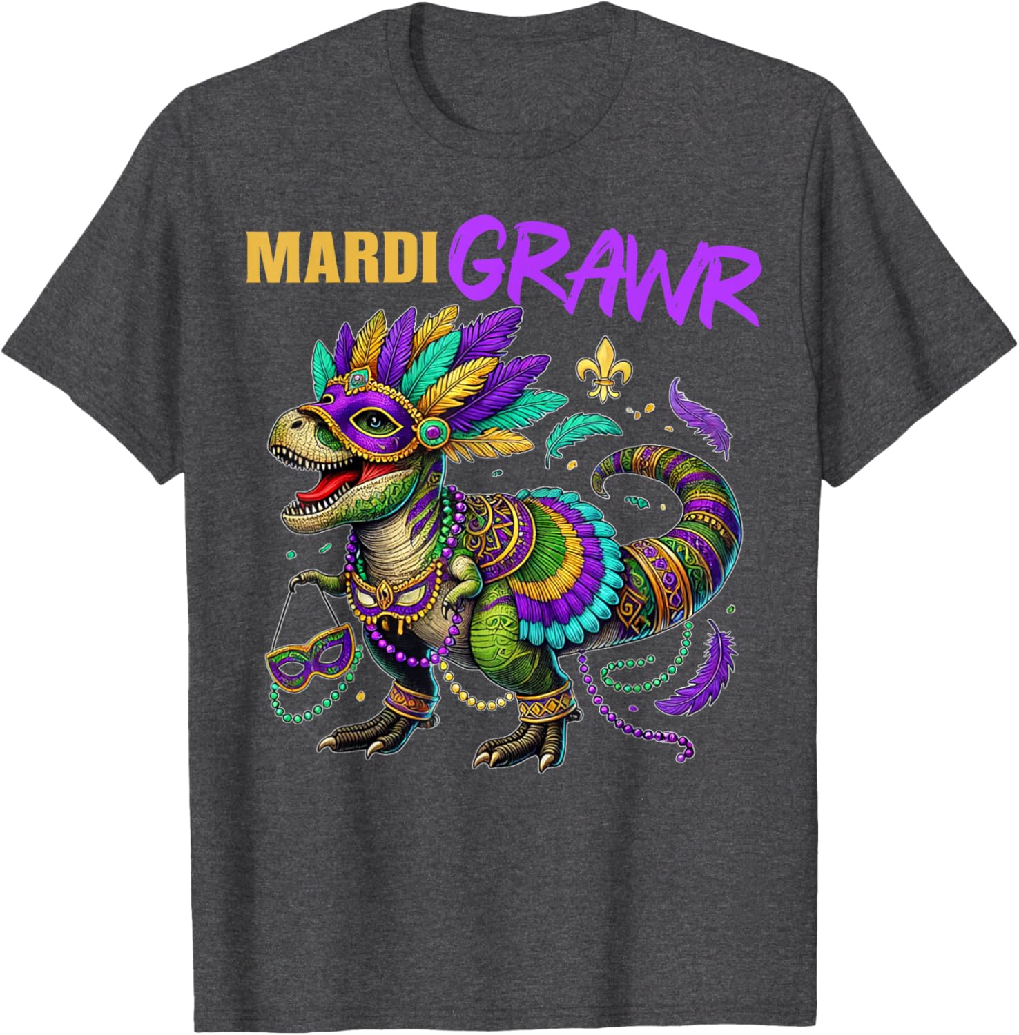 Funny T Rex Dinosaur Mardi Gras Party T-Shirt for Dino Lovers - 9