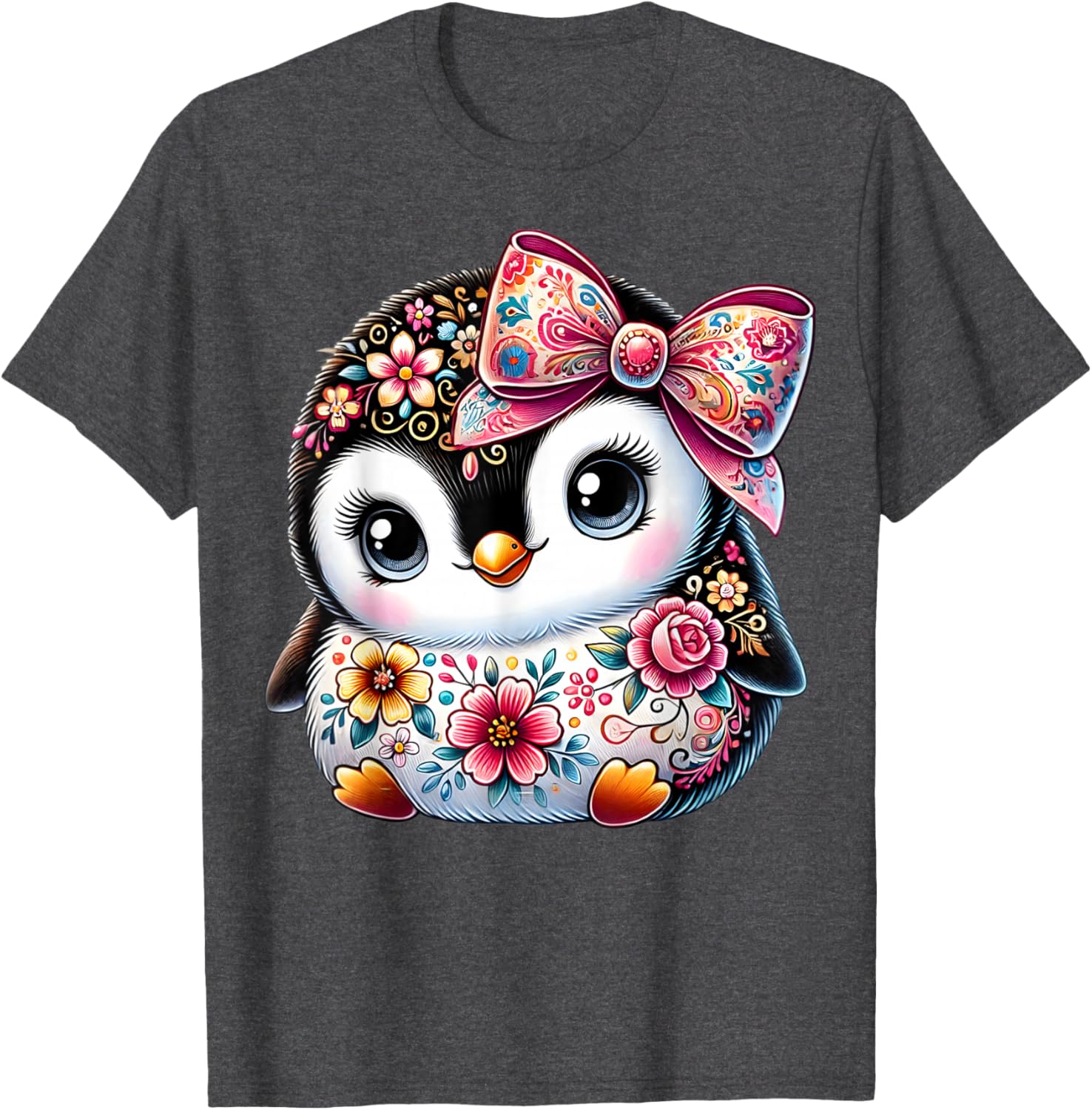 Cute Penguin Lover Floral Graphic T-Shirt for Girls and Women - 2