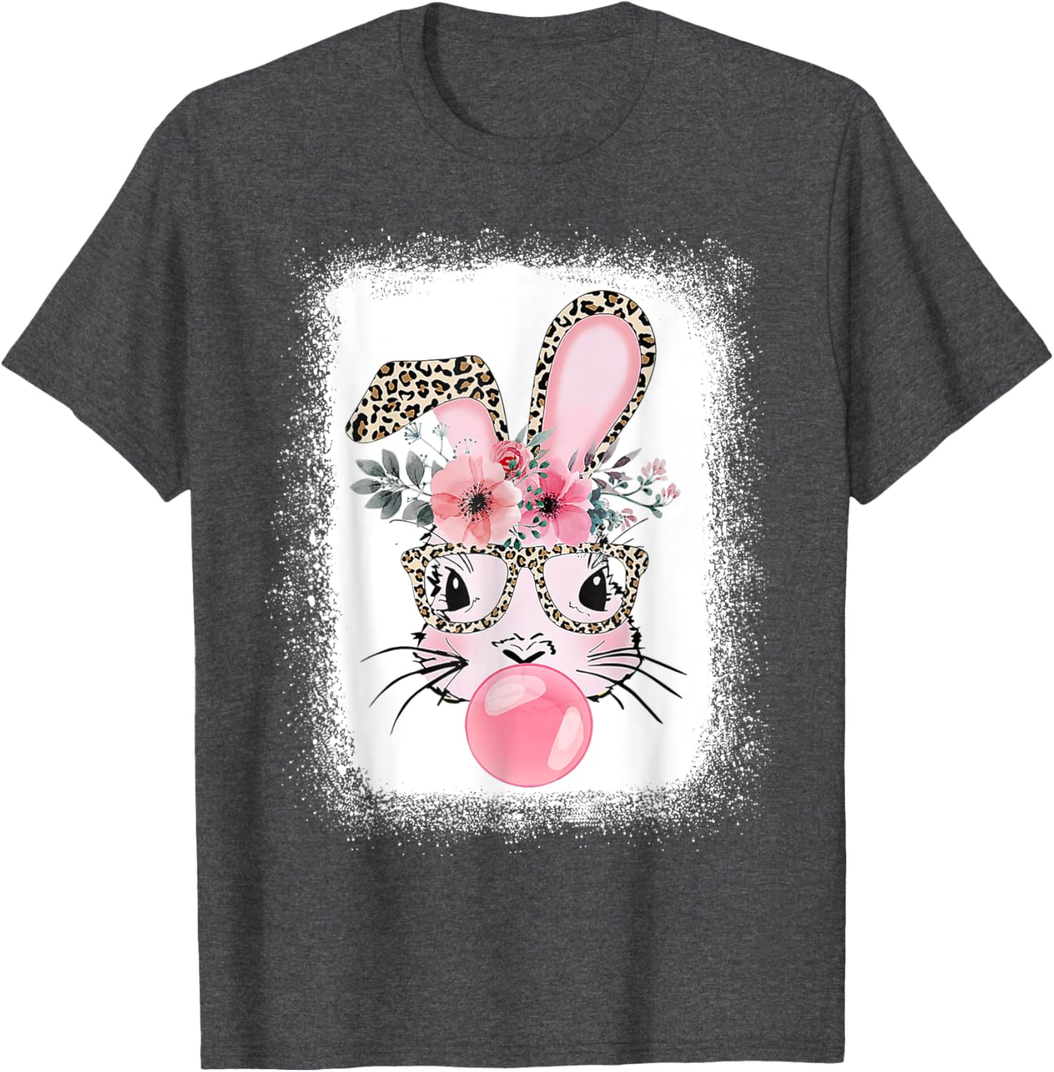 Cute Bleached Bunny Blowing Bubble Gum T-Shirt for Easter Celebrations - 18