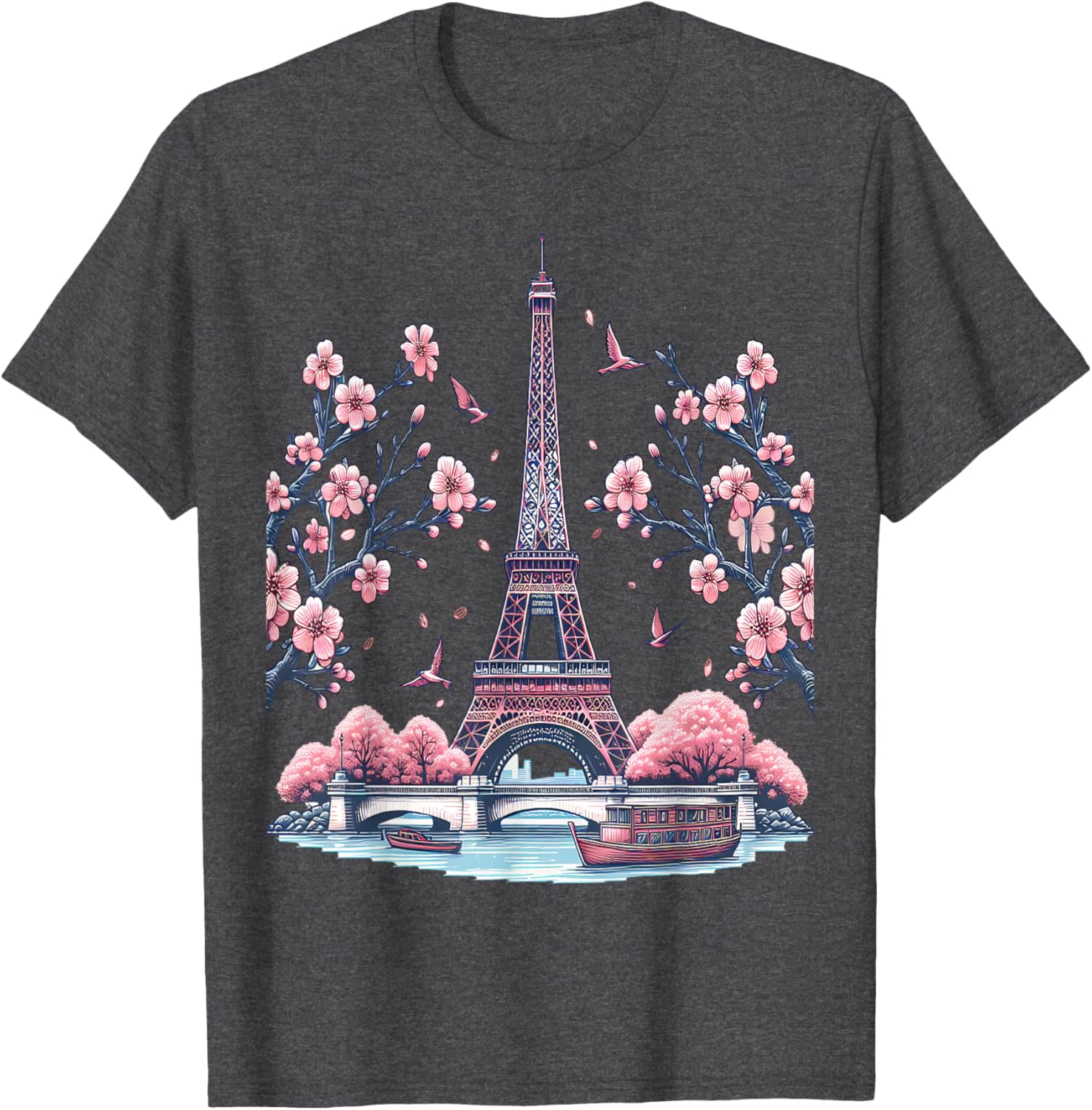 Parisian Souvenir Eiffel Tower Cherry Blossom T-Shirt for Travelers - 18