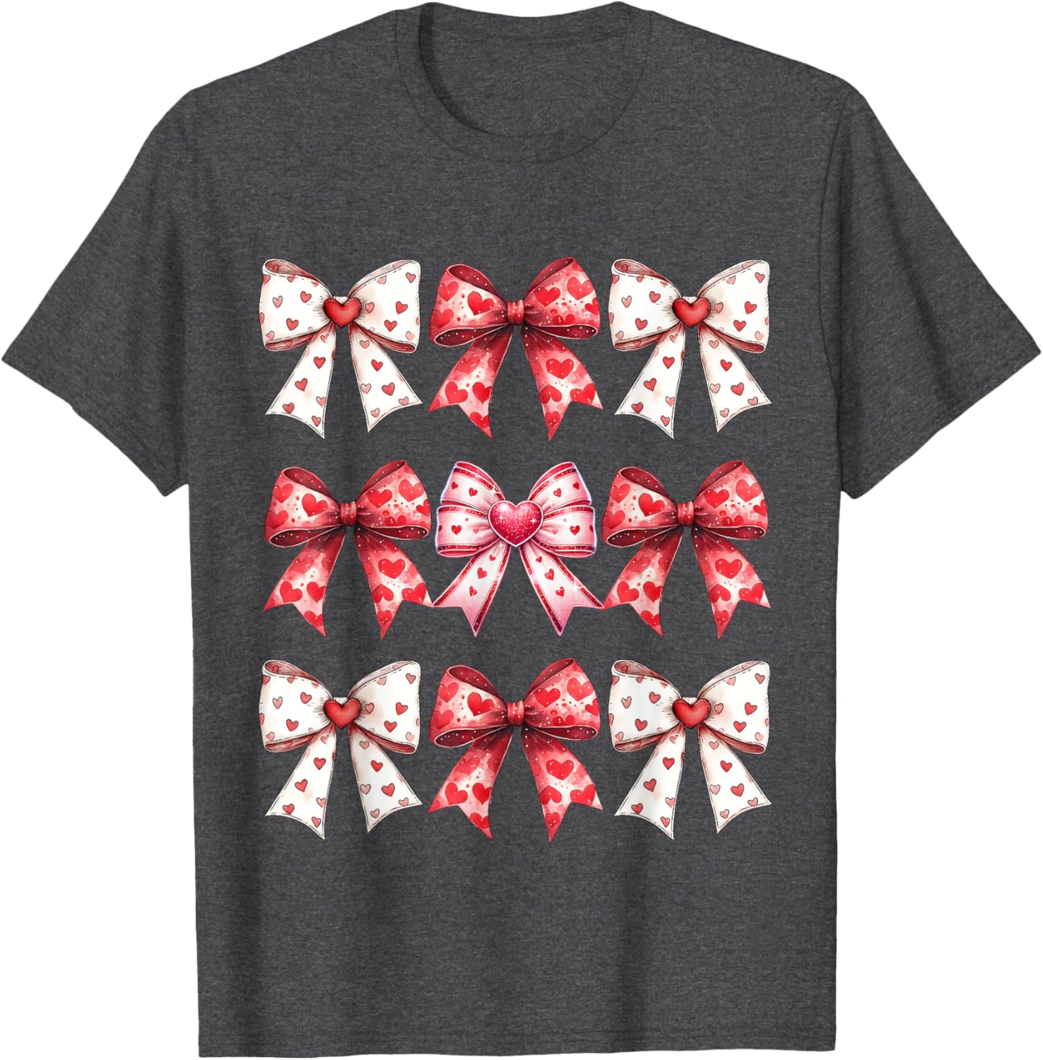 Valentine's Day Heart Coquette Bow Ribbons T-Shirt for Women and Girls - 5