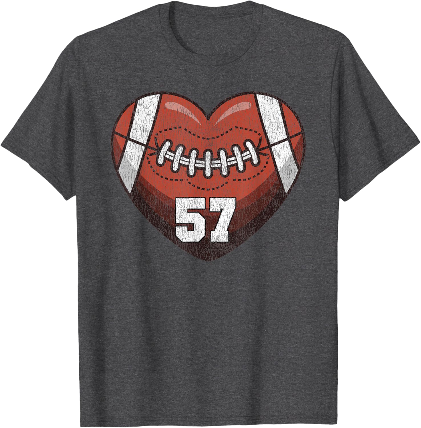 Football Number 57 Distressed Heart T-Shirt for Proud Football Moms - 12