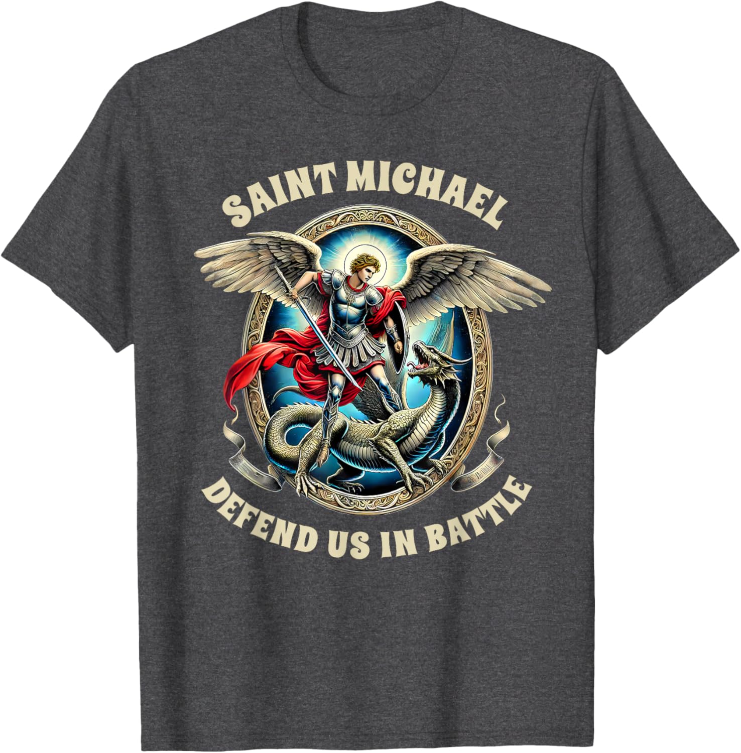 St. Michael Catholic Faith T-Shirt Pray For Us Defend Us In Battle - 5