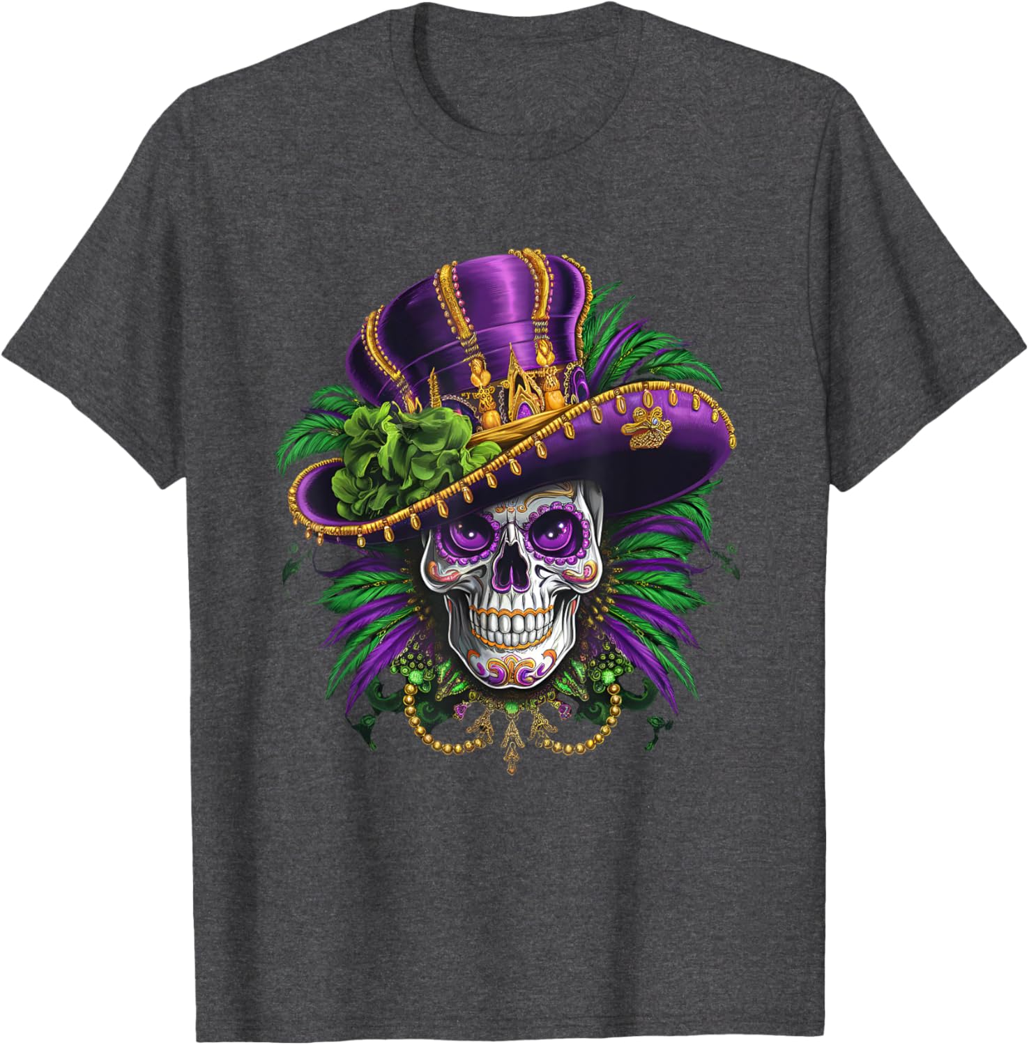 Vibrant Sugar Skull Mardi Gras T-Shirt for Carnival Fun and Festivity - 6
