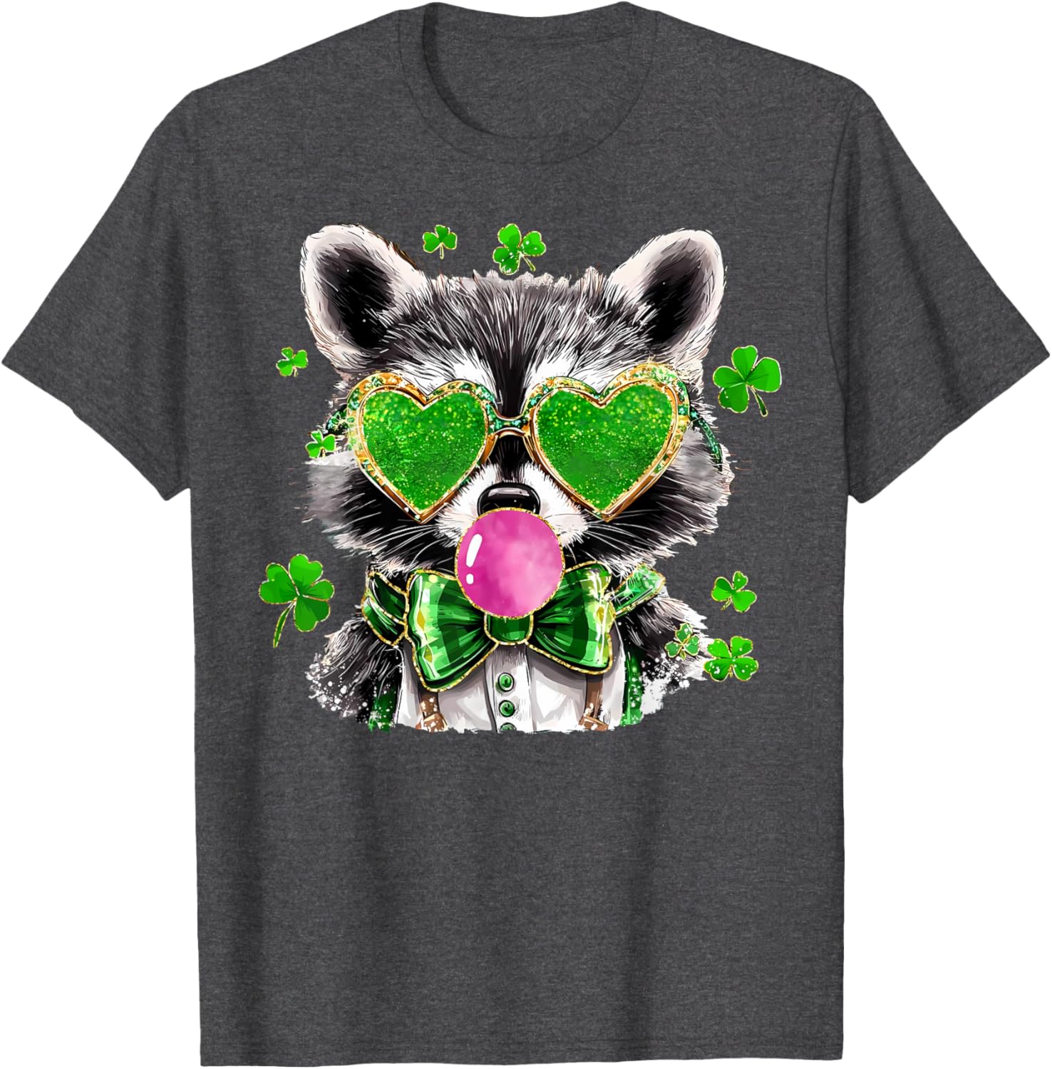 Lucky Racoon Blowing Gum Funny Shamrock St Patrick's Day T-Shirt - 12