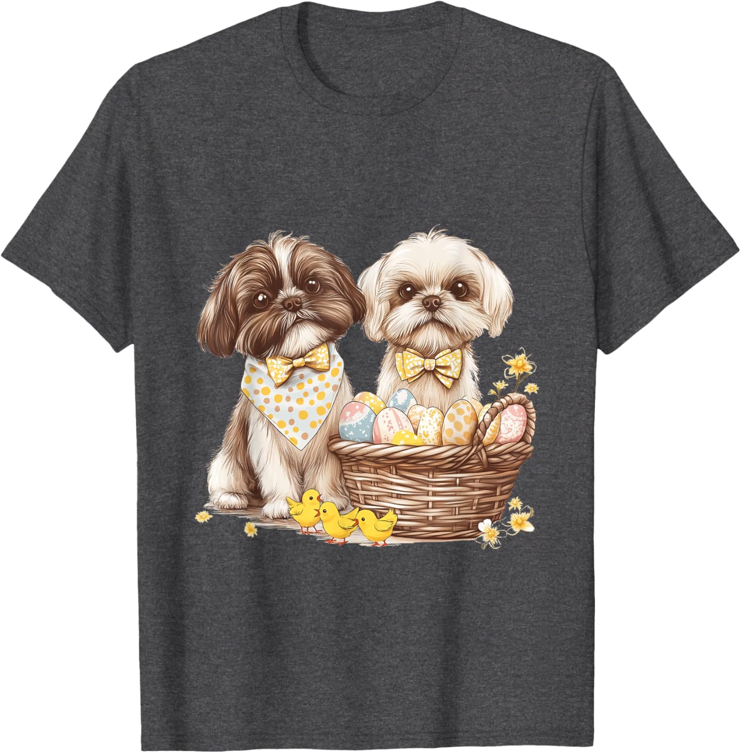 Happy Easter Shih Tzu Dog T-Shirt with Eggs and Chicks for Fun Celebrations - 1