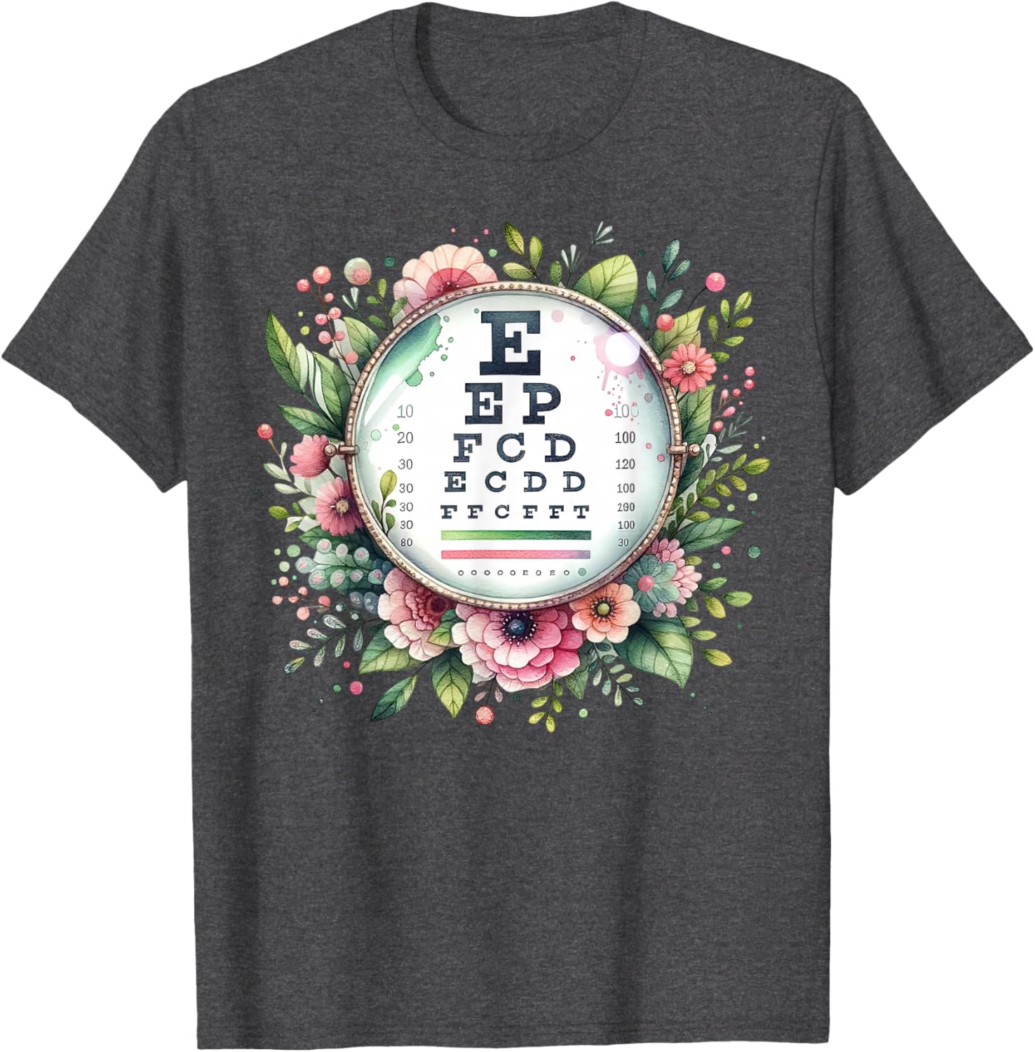 Floral Eye Chart T-Shirt for Optometrists and Eye Care Professionals - 14