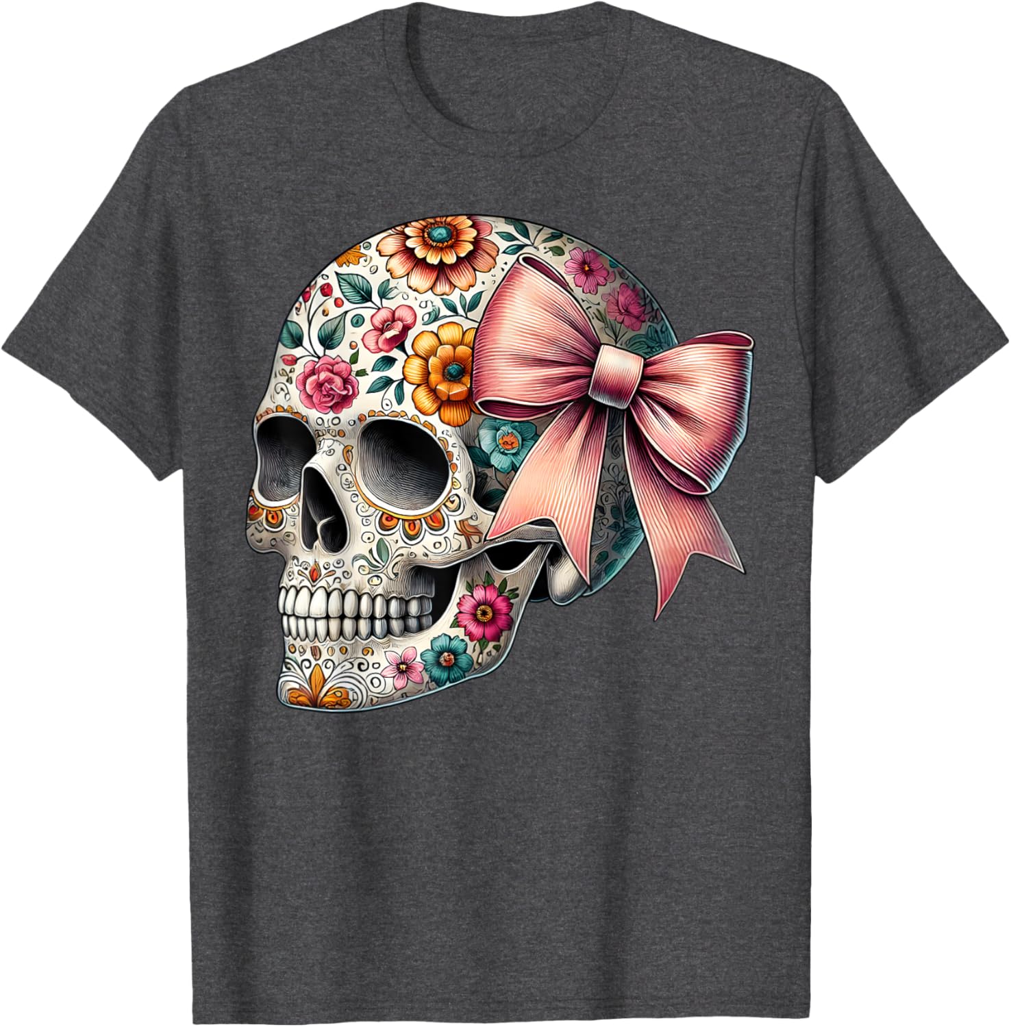 Floral Sugar Skull T-Shirt for Girls and Women - Stylish Flower Design - 11