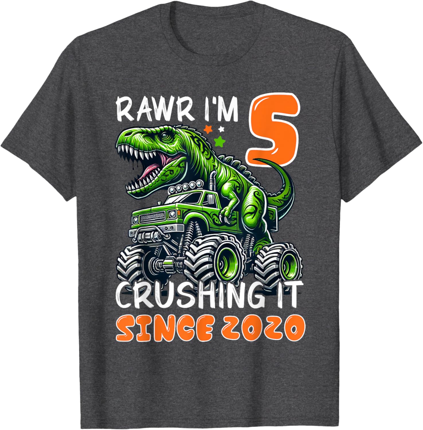 5th Birthday Monster Truck Dinosaur T-Shirt for Boys Rawr I'm 5 Fun! - 21
