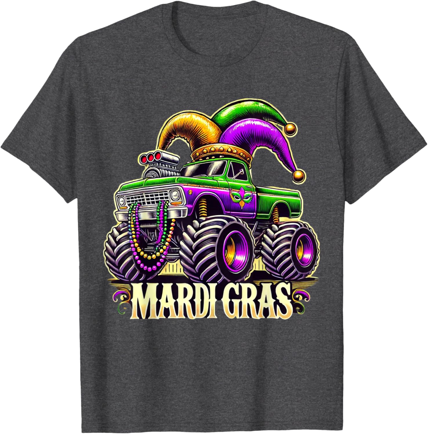 Mardi Gras Jester Carnival Monster Truck T-Shirt for Girls Kids - 11