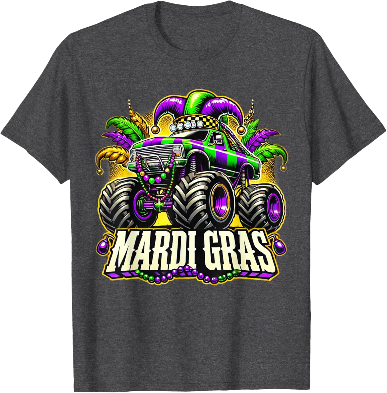 Mardi Gras Jester Monster Truck T-Shirt for Kids Fun Carnival Style - 14