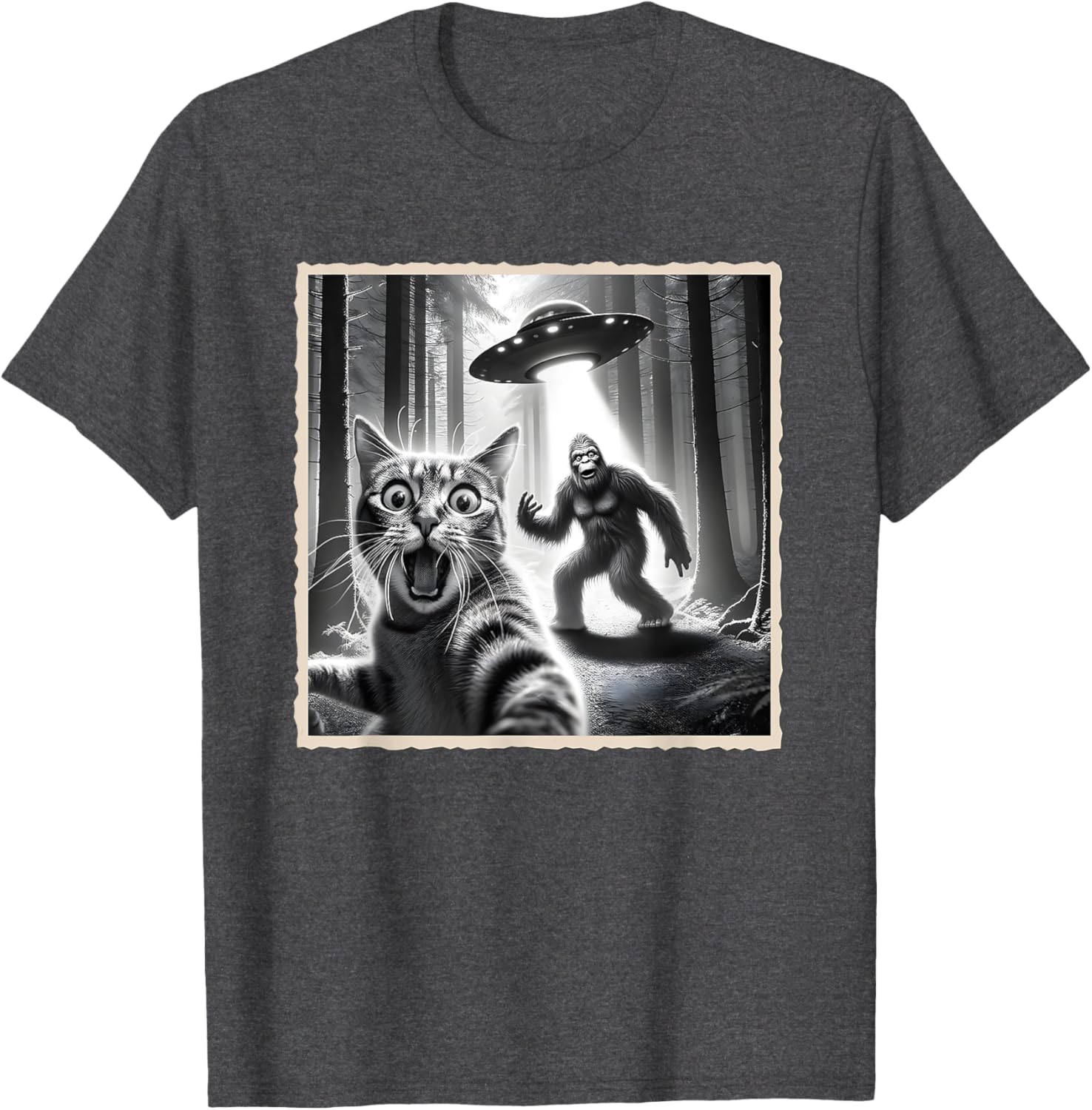 Funny Cat Selfie with Bigfoot and UFO T-Shirt for Animal Lovers - 24