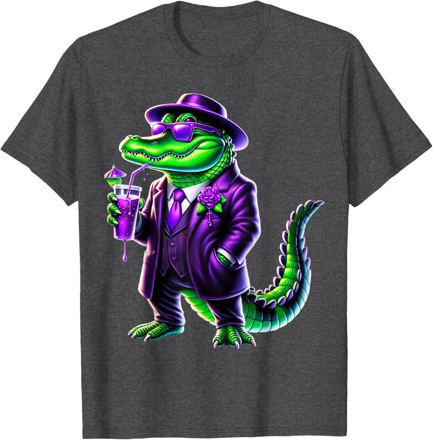 Awesome Unisex Mardi Gras T-Shirt Black Cartoon Pattern Small Crew Neck - 1