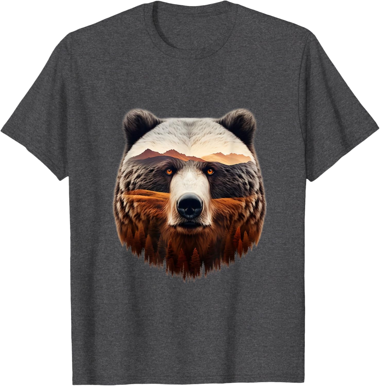 Double Exposure Grizzly Bear T-Shirt - Mountain Forest Nature Art - 9