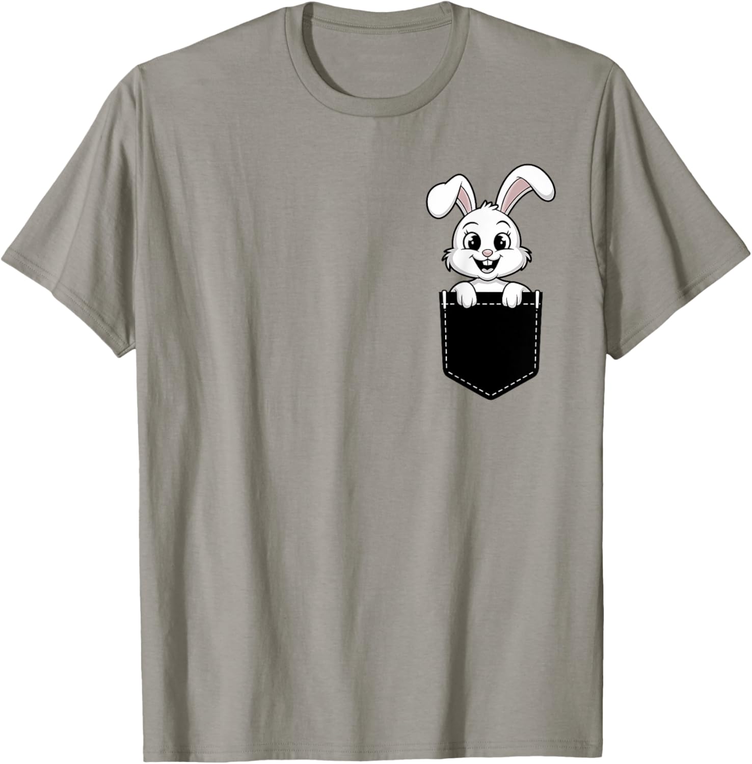Cute Funny Rabbit in Pocket T-Shirt for Men and Women - Animal Lovers Design - 20
